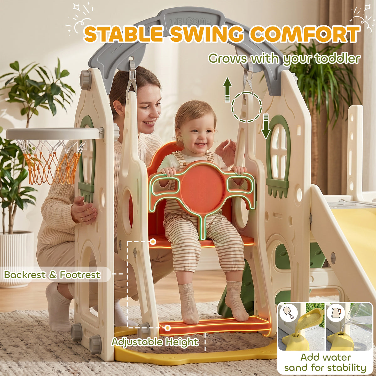 6-in-1 Toddler Slide and Swing Set with Basketball Hoop-Toys & Games > Kids Outdoor Play > Gym Sets & Swings-DECOROLALA