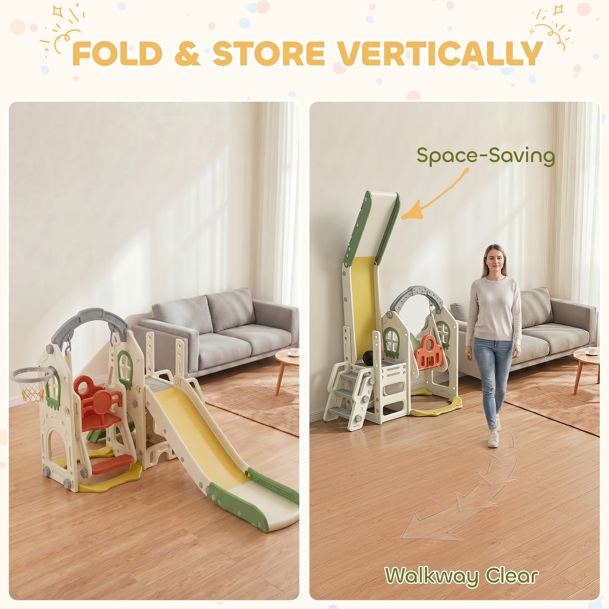 6-in-1 Toddler Slide and Swing Set with Basketball Hoop-Toys & Games > Kids Outdoor Play > Gym Sets & Swings-DECOROLALA