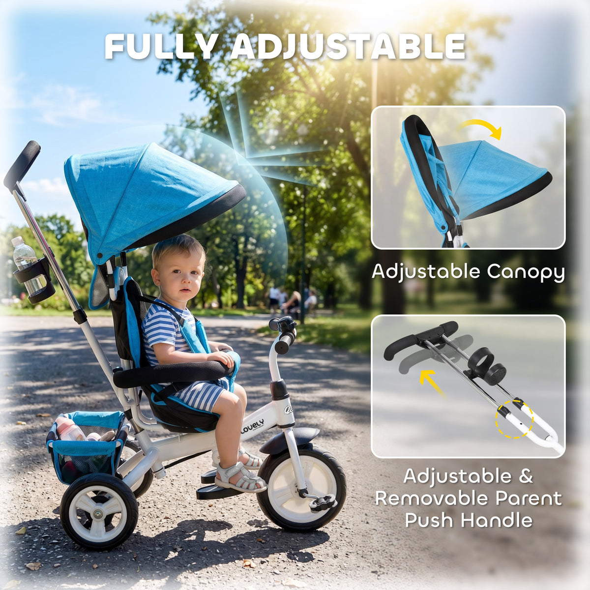 6 in 1 Toddler Tricycle Stroller with Basket, Canopy, 5-point Safety Harness, for 12-60 Months-Toys & Games > Baby & Toddler Toys > Riding & Rocking Toys > Tricycles for Kids-DECOROLALA