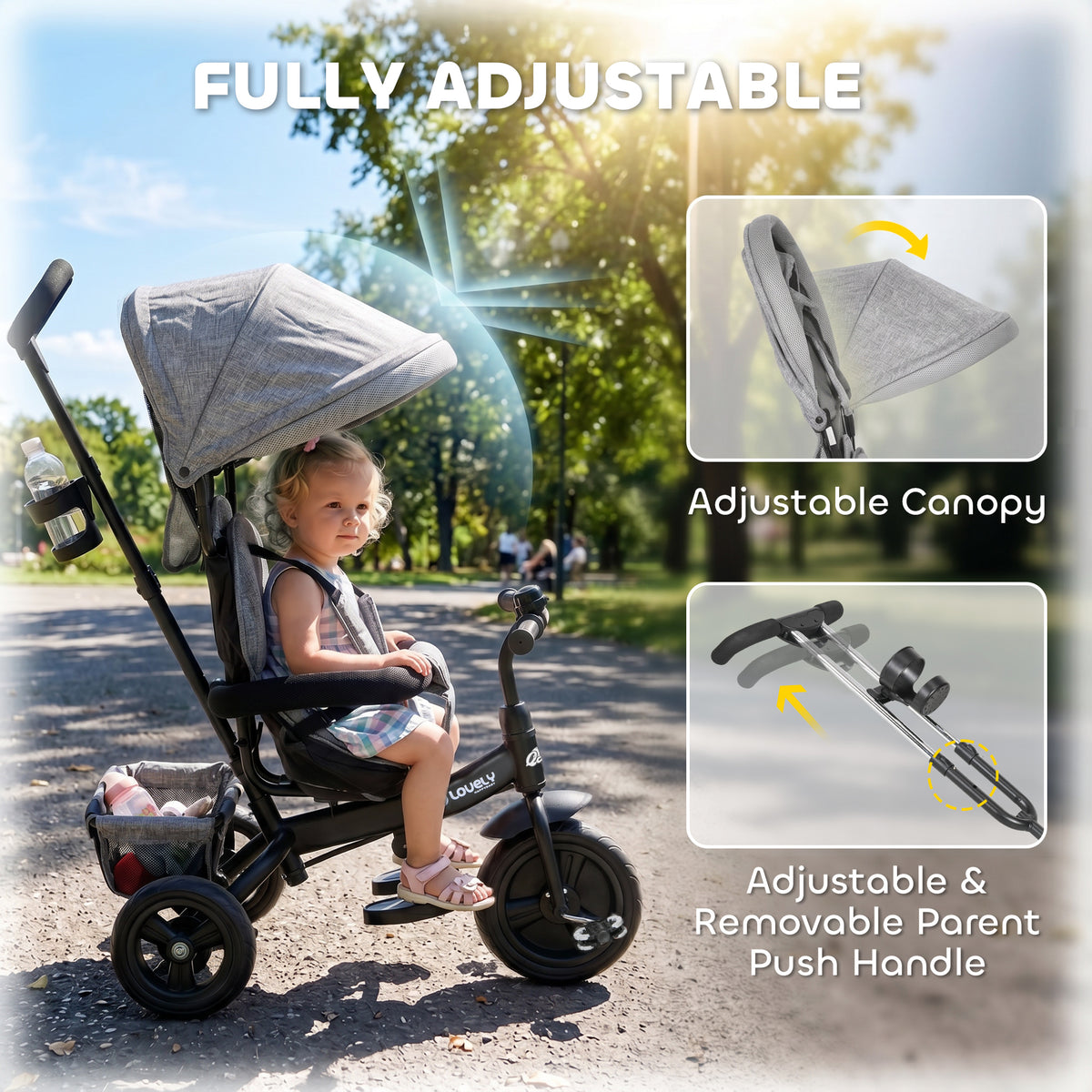 6 in 1 Toddler Tricycle Stroller with Basket, Canopy, 5-point Safety Harness, for 12-60 Months-Toys & Games > Baby & Toddler Toys > Riding & Rocking Toys > Tricycles for Kids-DECOROLALA