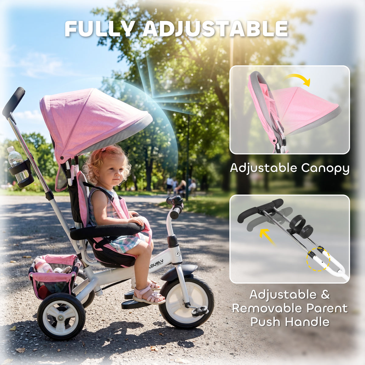 6 in 1 Toddler Tricycle Stroller with Basket, Canopy, 5-point Safety Harness, for 12-60 Months-Toys & Games > Baby & Toddler Toys > Riding & Rocking Toys > Tricycles for Kids-DECOROLALA