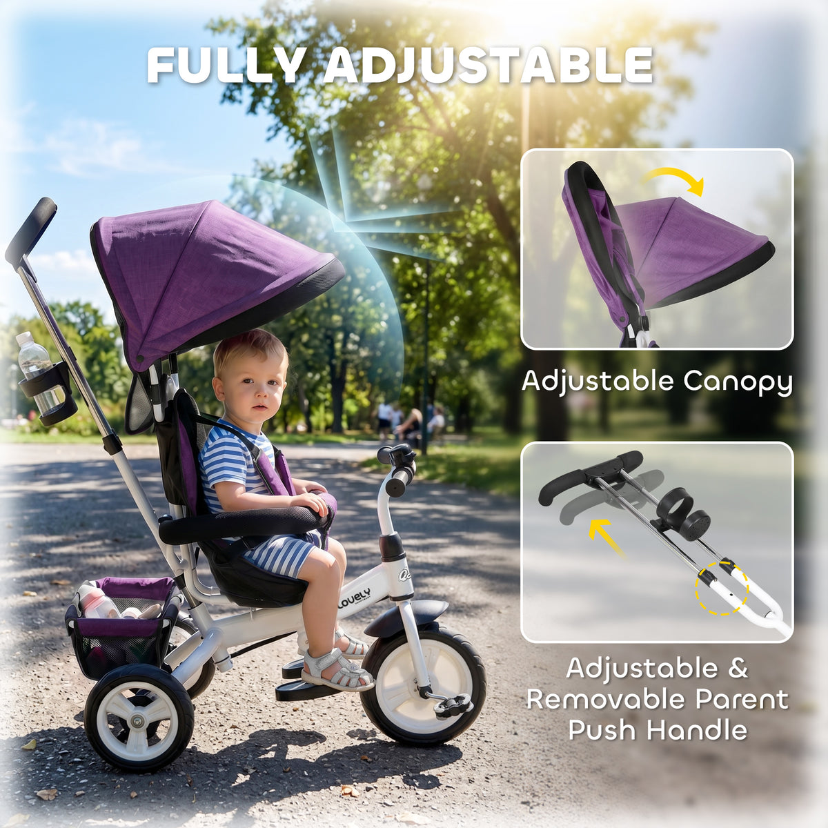 6 in 1 Toddler Tricycle Stroller with Basket, Canopy, 5-point Safety Harness, for 12-60 Months-Toys & Games > Baby & Toddler Toys > Riding & Rocking Toys > Tricycles for Kids-DECOROLALA