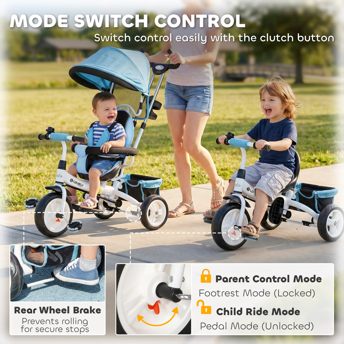 6 in 1 Toddler Tricycle Stroller with Basket, Canopy, 5-point Safety Harness, for 12-60 Months-Toys & Games > Baby & Toddler Toys > Riding & Rocking Toys > Tricycles for Kids-DECOROLALA