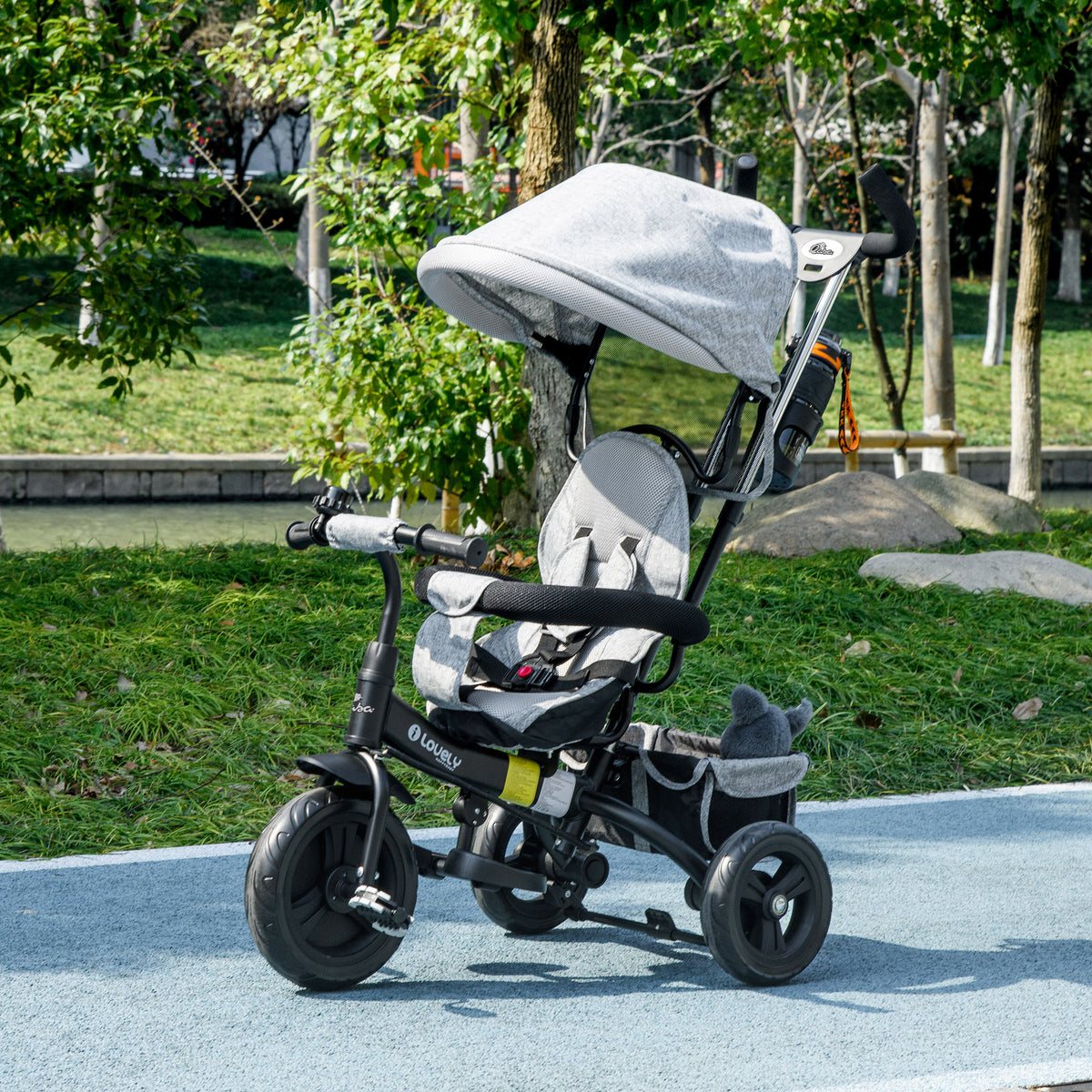 6 in 1 Toddler Tricycle Stroller with Basket, Canopy, 5-point Safety Harness, for 12-60 Months-Toys & Games > Baby & Toddler Toys > Riding & Rocking Toys > Tricycles for Kids-DECOROLALA