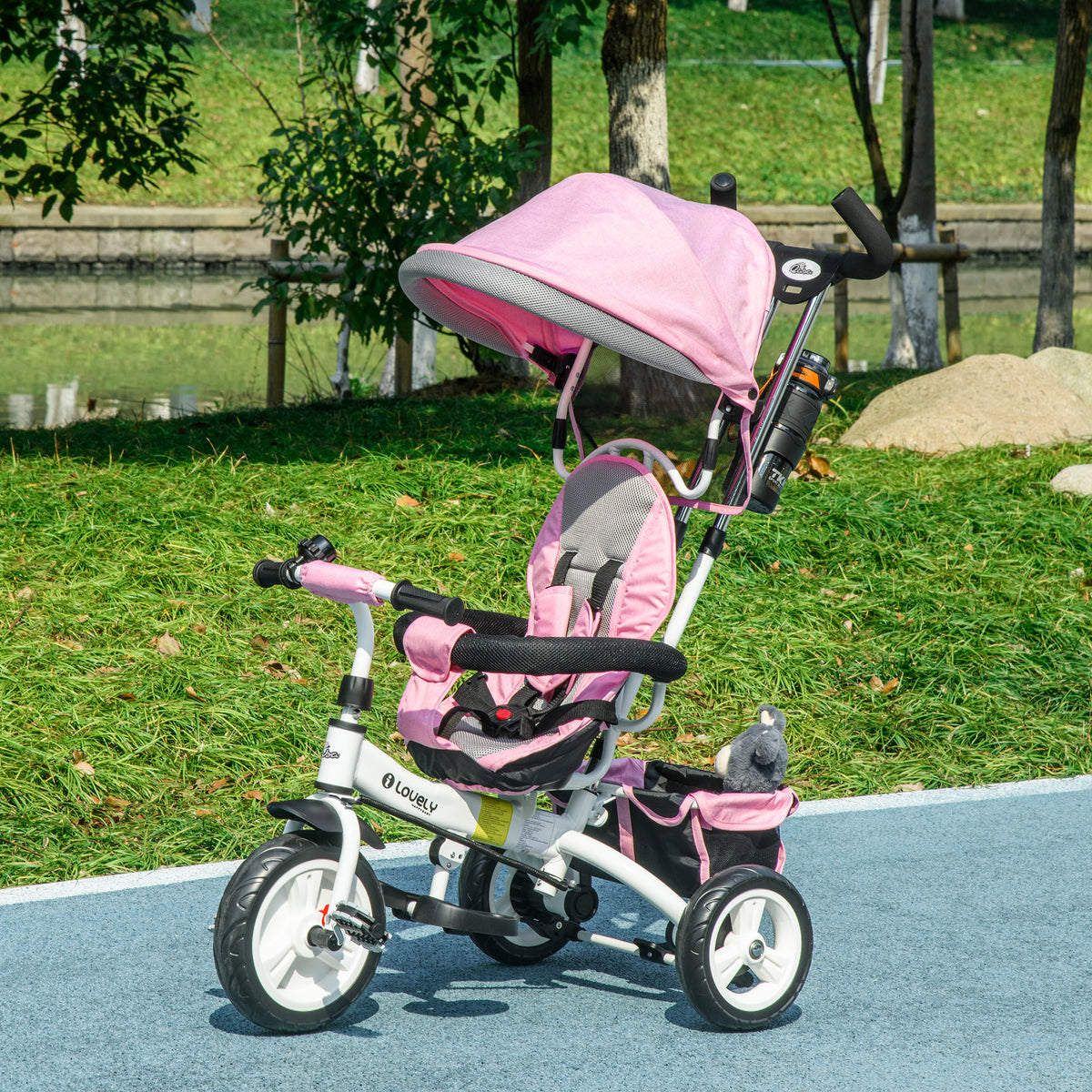 6 in 1 Toddler Tricycle Stroller with Basket, Canopy, 5-point Safety Harness, for 12-60 Months-Toys & Games > Baby & Toddler Toys > Riding & Rocking Toys > Tricycles for Kids-DECOROLALA