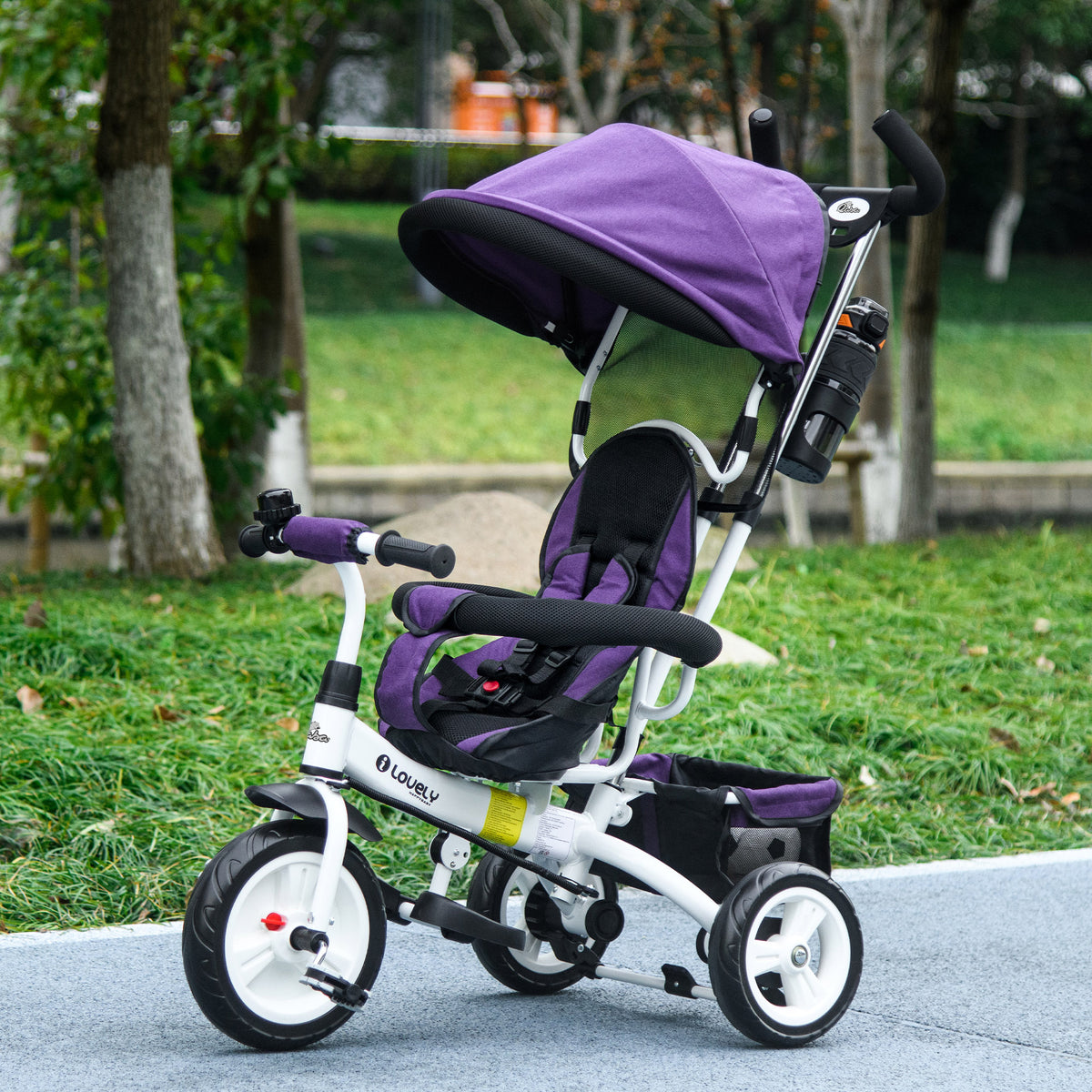 6 in 1 Toddler Tricycle Stroller with Basket, Canopy, 5-point Safety Harness, for 12-60 Months-Toys & Games > Baby & Toddler Toys > Riding & Rocking Toys > Tricycles for Kids-DECOROLALA