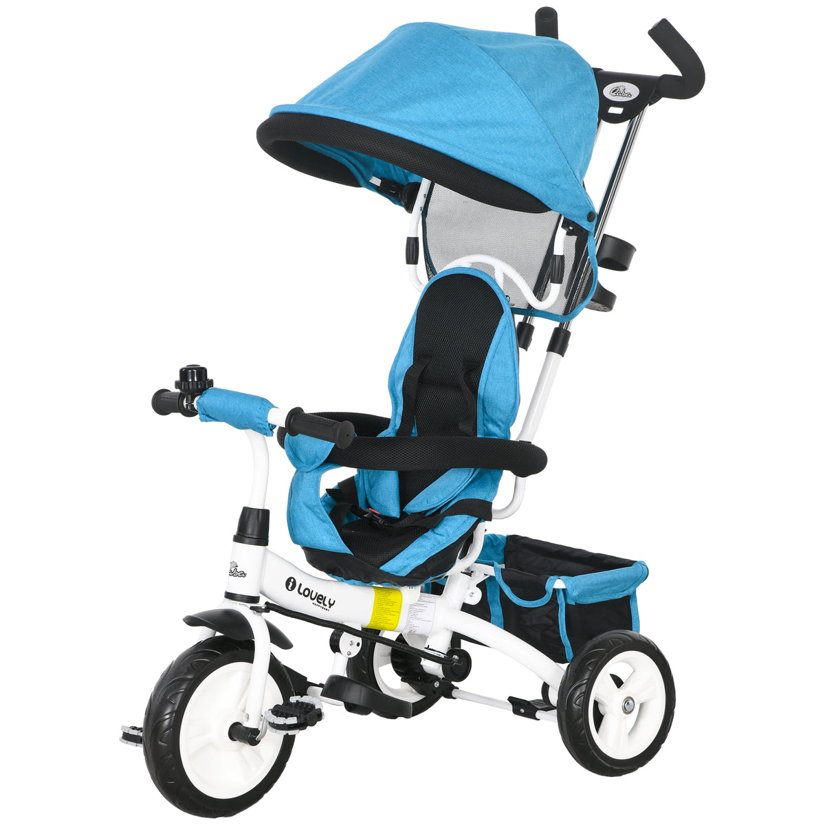 6 in 1 Toddler Tricycle Stroller with Basket, Canopy, 5-point Safety Harness, for 12-60 Months-Toys & Games > Baby & Toddler Toys > Riding & Rocking Toys > Tricycles for Kids-DECOROLALA