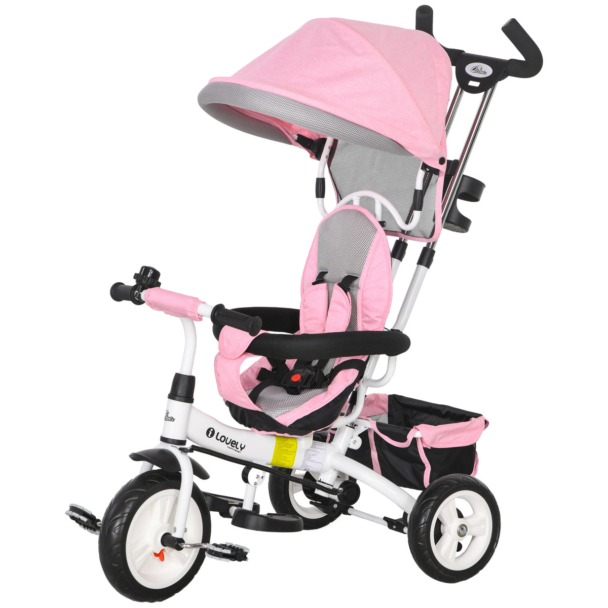 6 in 1 Toddler Tricycle Stroller with Basket, Canopy, 5-point Safety Harness, for 12-60 Months-Toys & Games > Baby & Toddler Toys > Riding & Rocking Toys > Tricycles for Kids-DECOROLALA