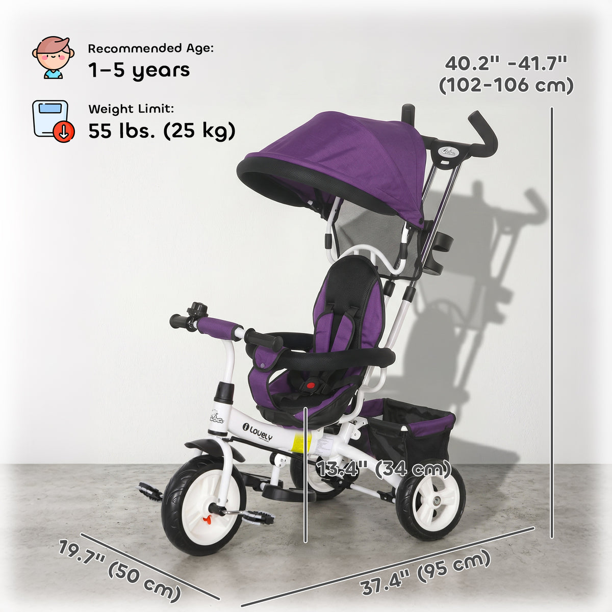 6 in 1 Toddler Tricycle Stroller with Basket, Canopy, 5-point Safety Harness, for 12-60 Months-Toys & Games > Baby & Toddler Toys > Riding & Rocking Toys > Tricycles for Kids-DECOROLALA