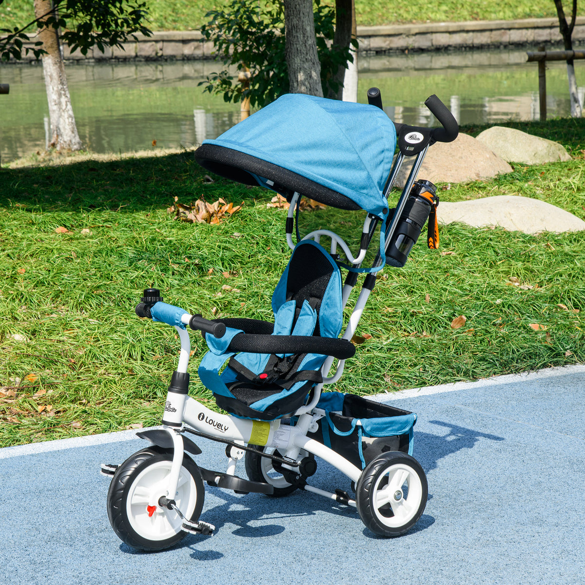 6 in 1 Toddler Tricycle Stroller with Basket, Canopy, 5-point Safety Harness, for 12-60 Months-Toys & Games > Baby & Toddler Toys > Riding & Rocking Toys > Tricycles for Kids-DECOROLALA