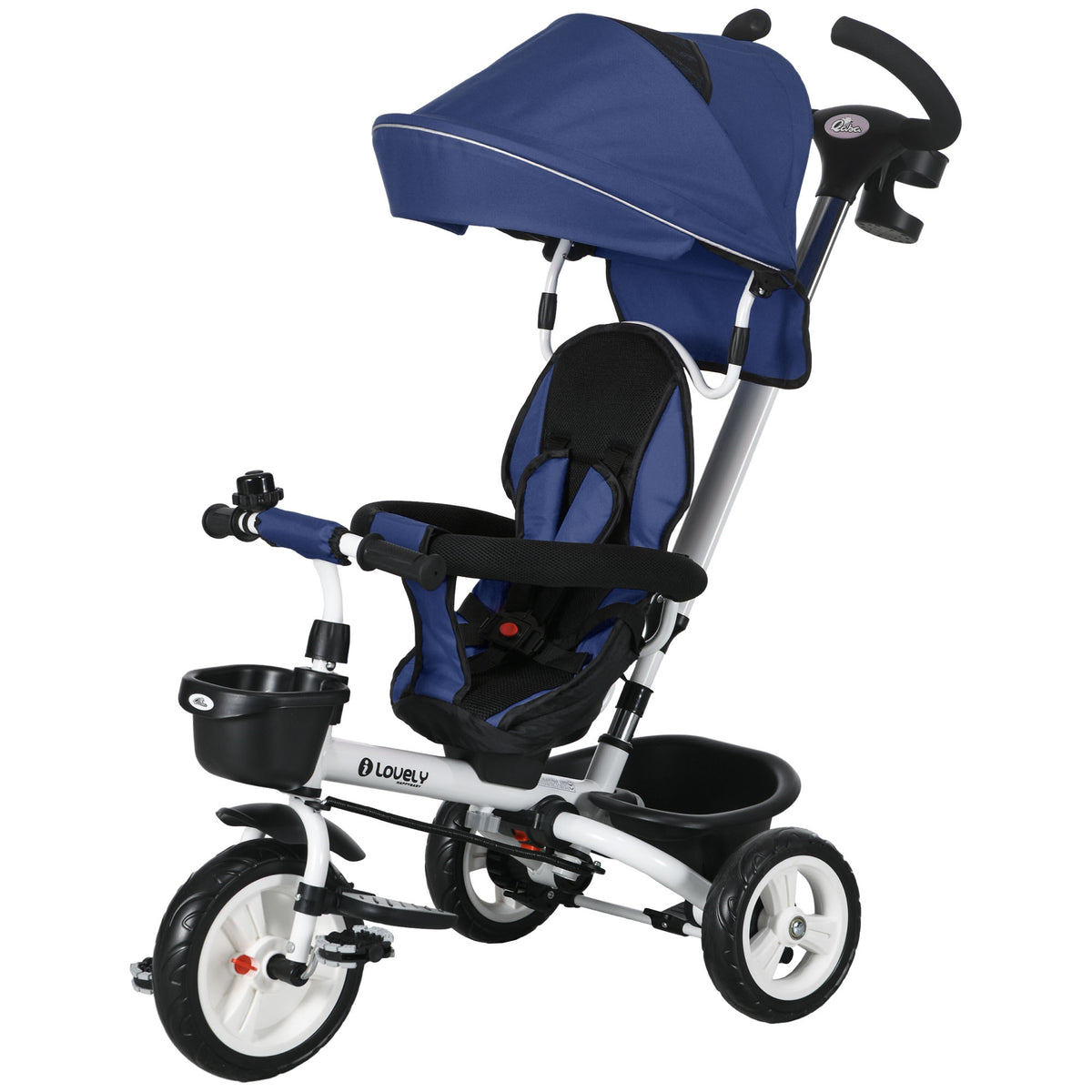 6 in 1 Toddler Tricycle with Parent Push Handle, Canopy, Storage Baskets, Cupholder, Dark-Toys & Games > Baby & Toddler Toys > Riding & Rocking Toys > Tricycles for Kids-DECOROLALA