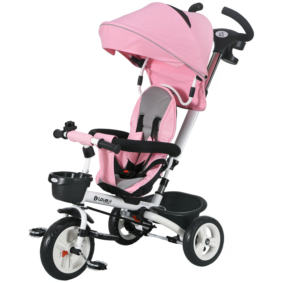 6 in 1 Toddler Tricycle with Parent Push Handle, Canopy, Storage Baskets, Cupholder, Dark-Toys & Games > Baby & Toddler Toys > Riding & Rocking Toys > Tricycles for Kids-DECOROLALA