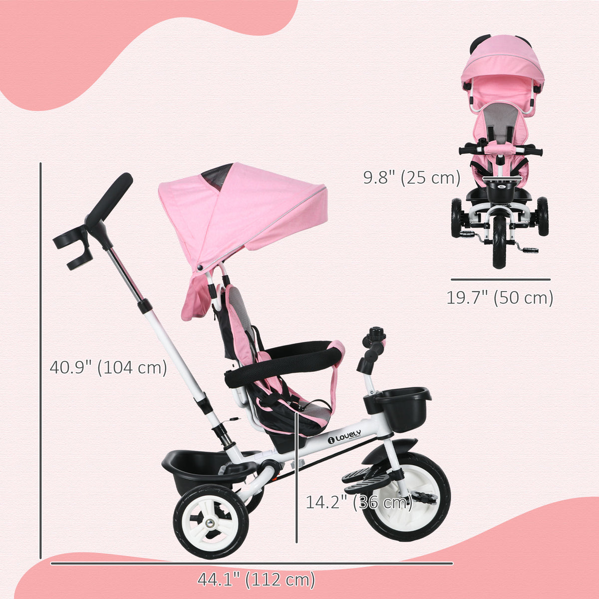 6 in 1 Toddler Tricycle with Parent Push Handle, Canopy, Storage Baskets, Cupholder, Dark-Toys & Games > Baby & Toddler Toys > Riding & Rocking Toys > Tricycles for Kids-DECOROLALA