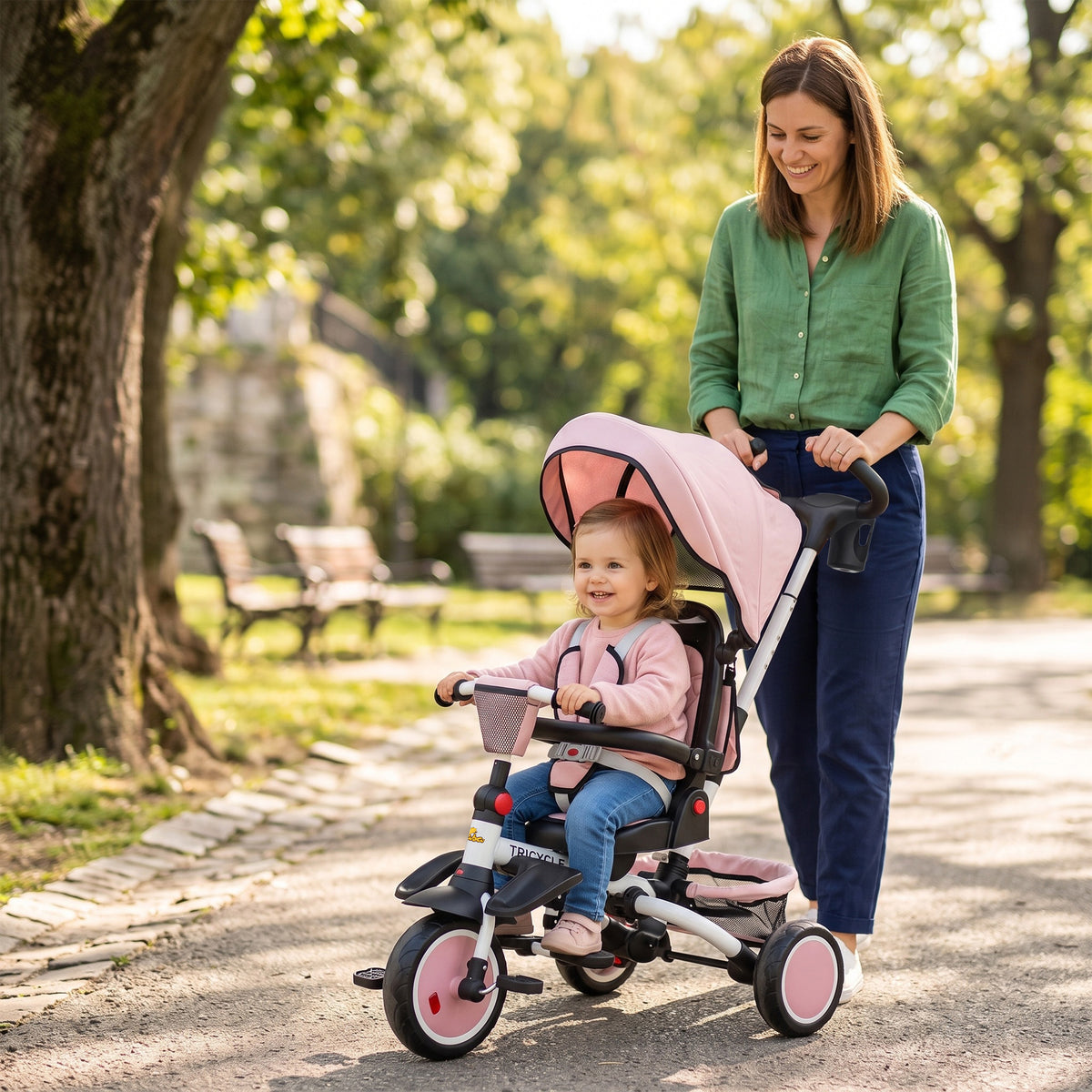6 in 1 Toddler Tricycle for 1-5 Years Old with Push Handle, Removable Canopy, Rotatable Seat-Toys & Games > Baby & Toddler Toys > Riding & Rocking Toys > Tricycles for Kids-DECOROLALA