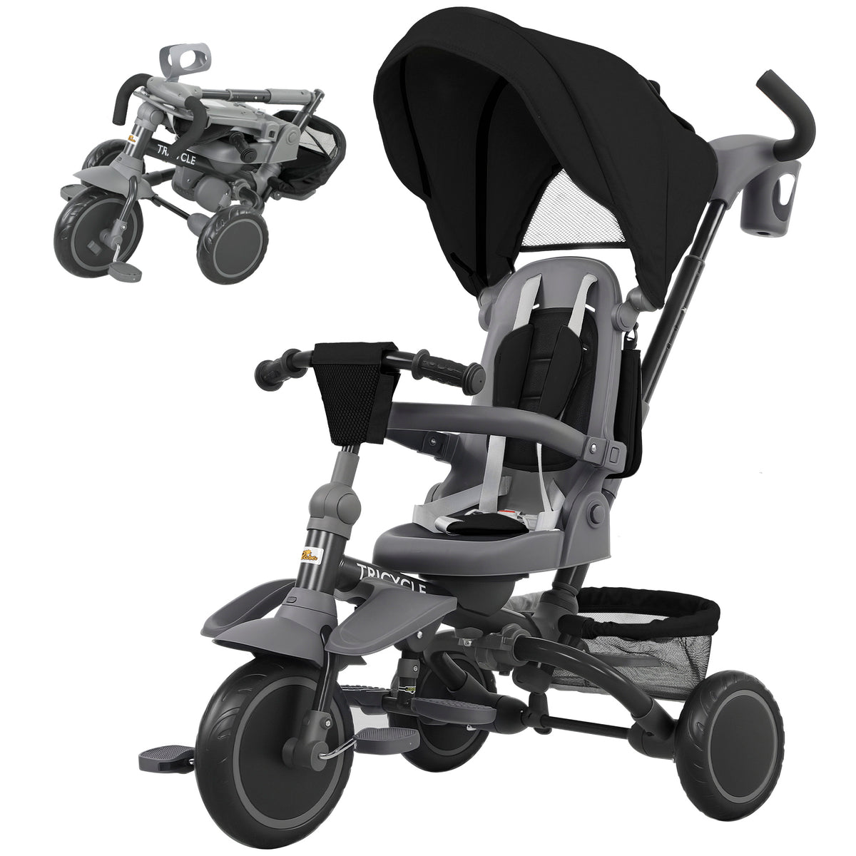 6 in 1 Toddler Tricycle for 1-5 Years Old with Push Handle, Removable Canopy, Rotatable Seat-Toys & Games > Baby & Toddler Toys > Riding & Rocking Toys > Tricycles for Kids-DECOROLALA