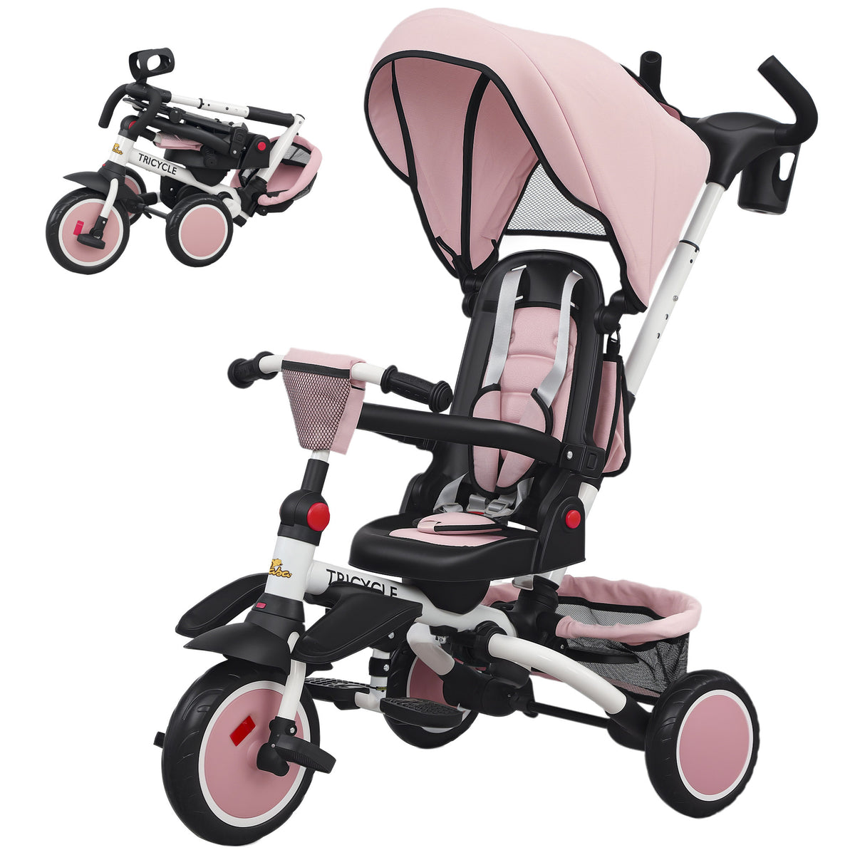 6 in 1 Toddler Tricycle for 1-5 Years Old with Push Handle, Removable Canopy, Rotatable Seat-Toys & Games > Baby & Toddler Toys > Riding & Rocking Toys > Tricycles for Kids-DECOROLALA