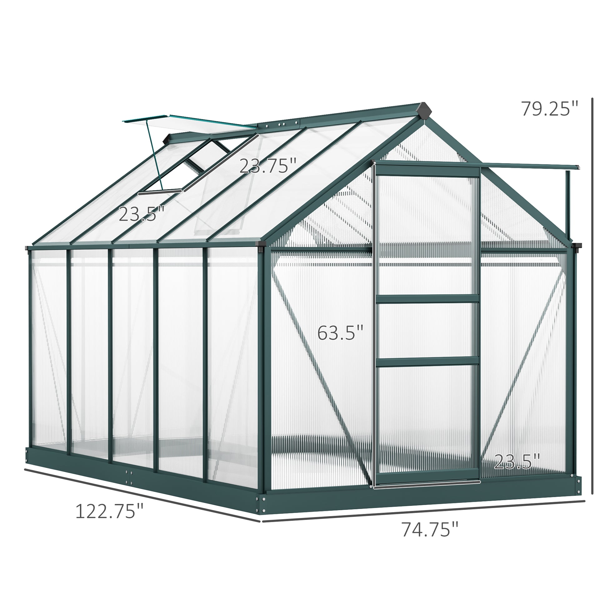 6' x 10' Polycarbonate Walk-In Greenhouse - Green-DECOROLALA
