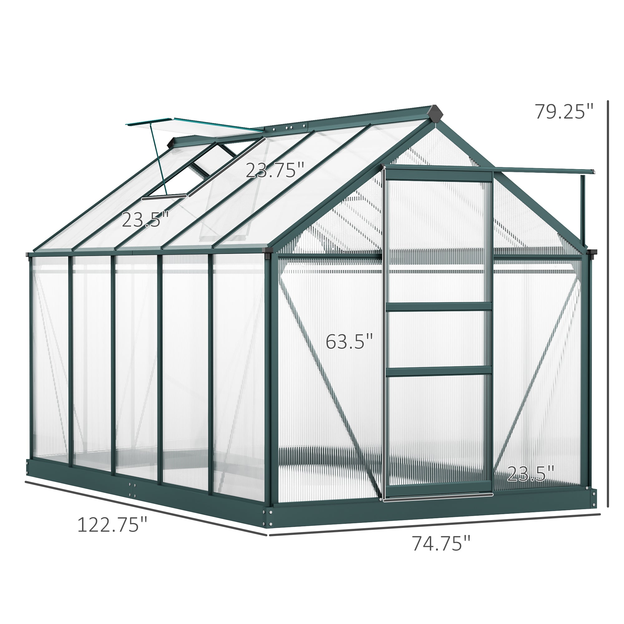 6' x 10' Polycarbonate Walk-In Greenhouse - Green-DECOROLALA