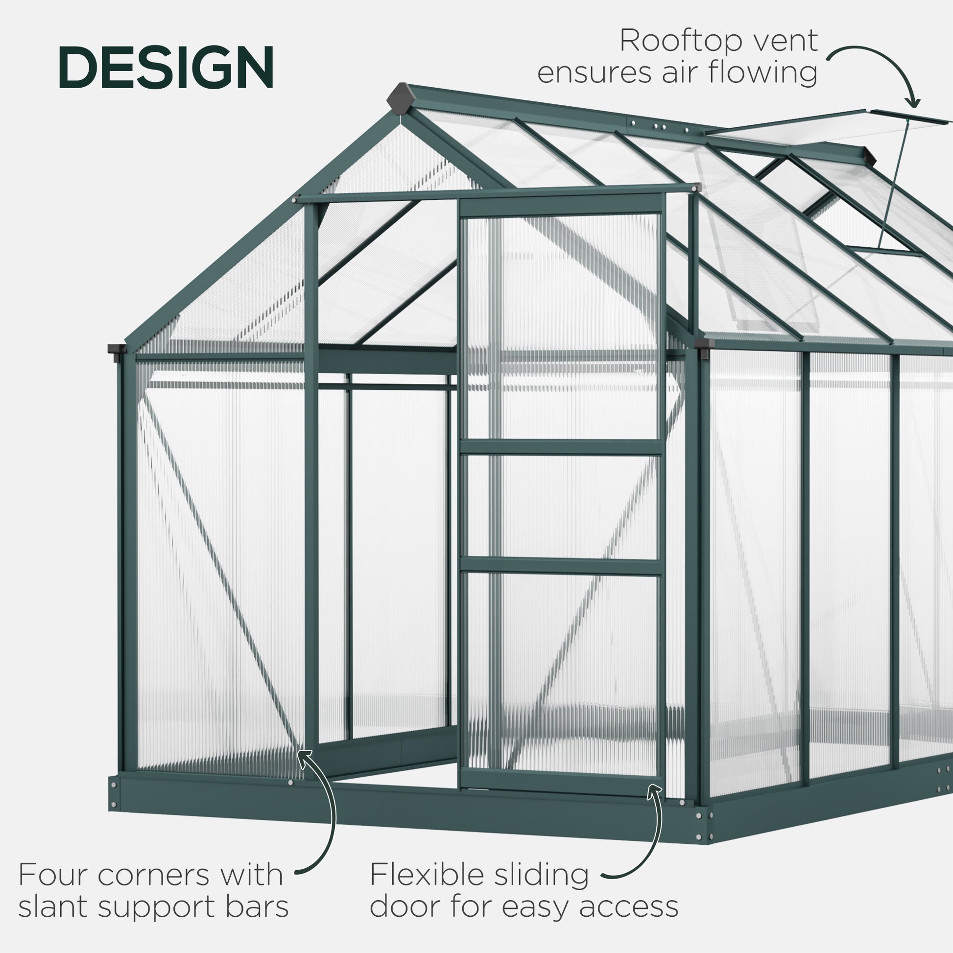 6' x 10' Polycarbonate Walk-In Greenhouse - Green-DECOROLALA