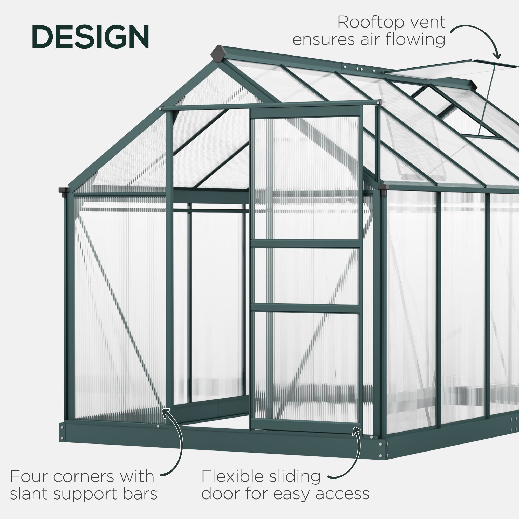 6' x 10' Polycarbonate Walk-In Greenhouse - Green-DECOROLALA