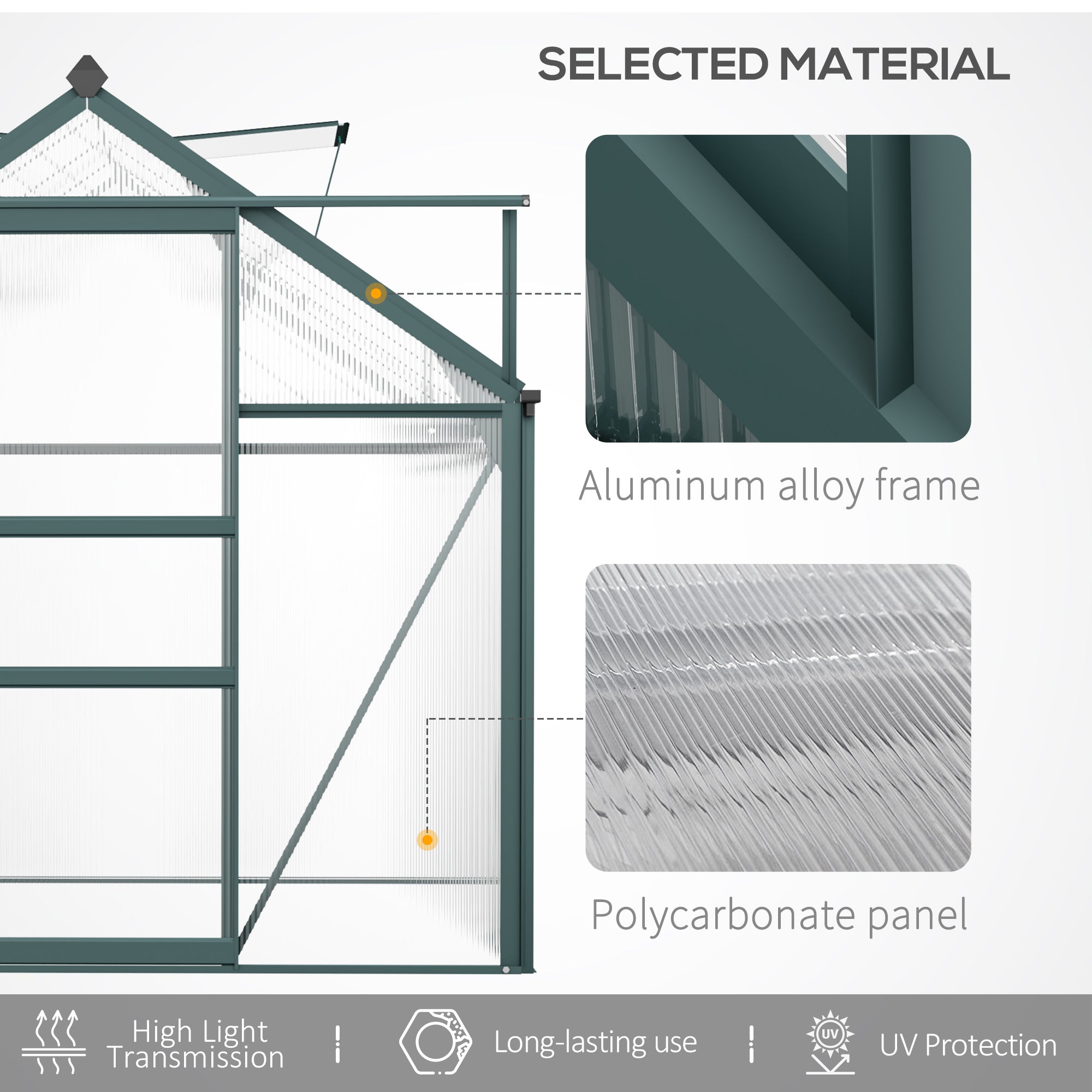 6' x 10' Polycarbonate Walk-In Greenhouse - Green-DECOROLALA