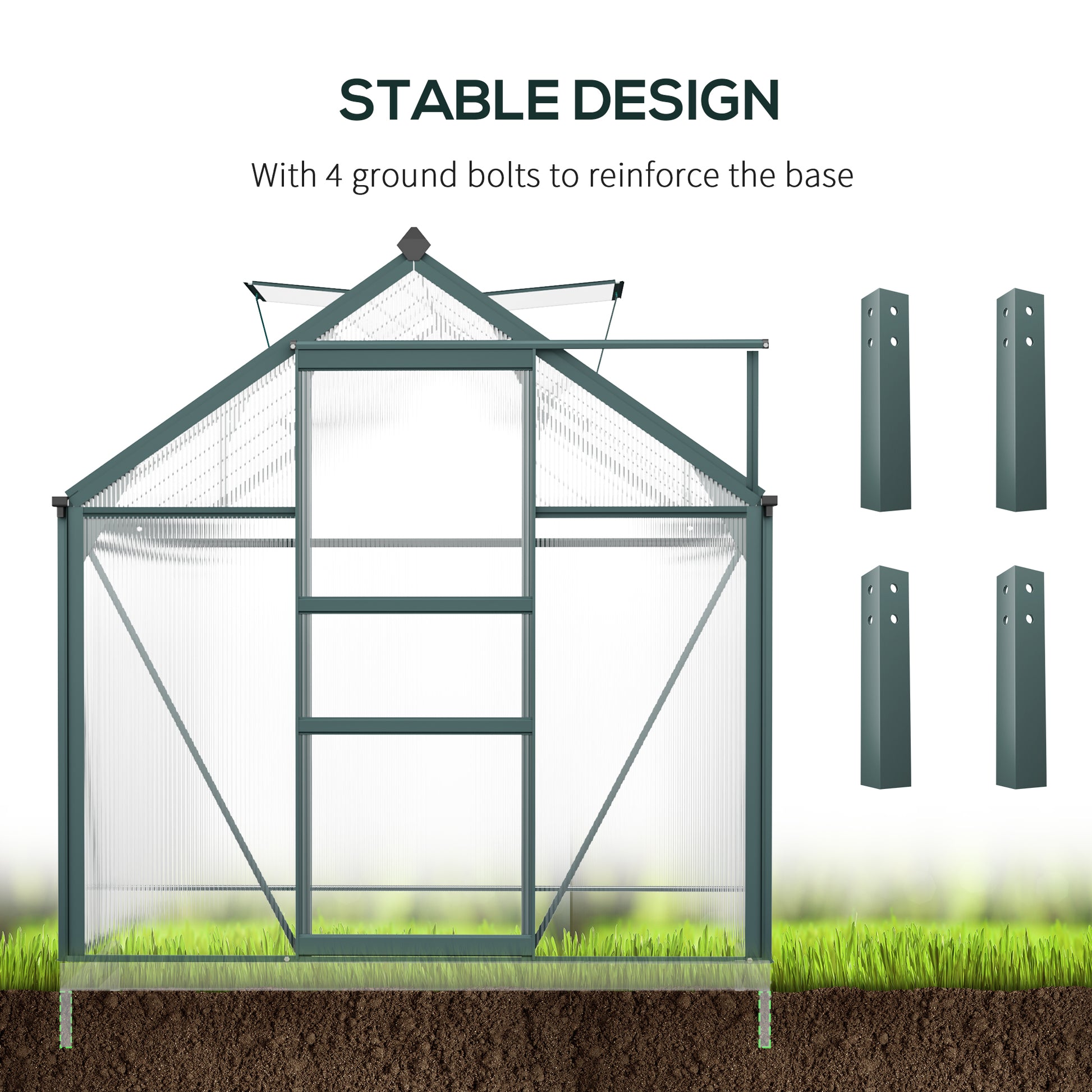 6' x 10' Polycarbonate Walk-In Greenhouse - Green-DECOROLALA
