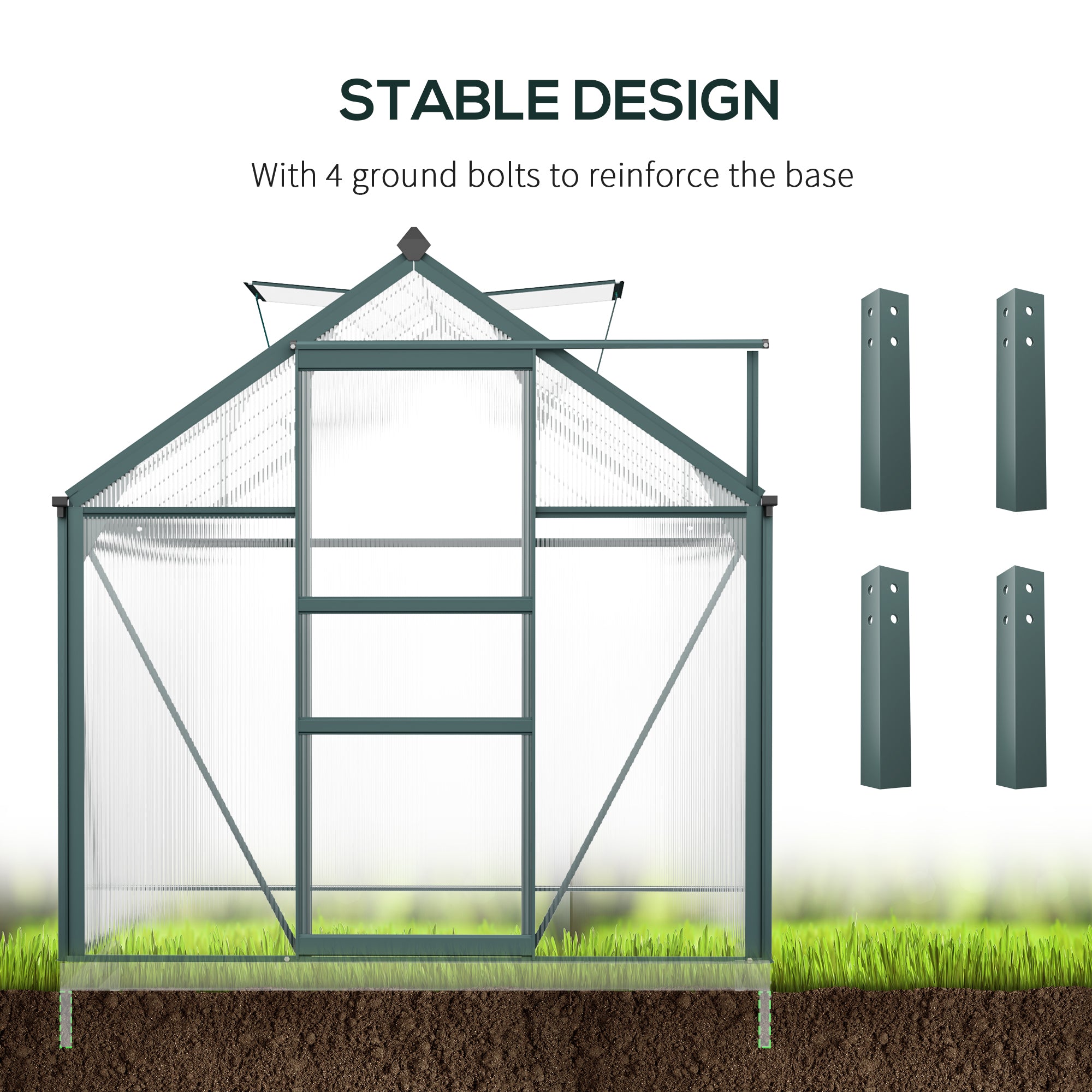 6' x 10' Polycarbonate Walk-In Greenhouse - Green-DECOROLALA
