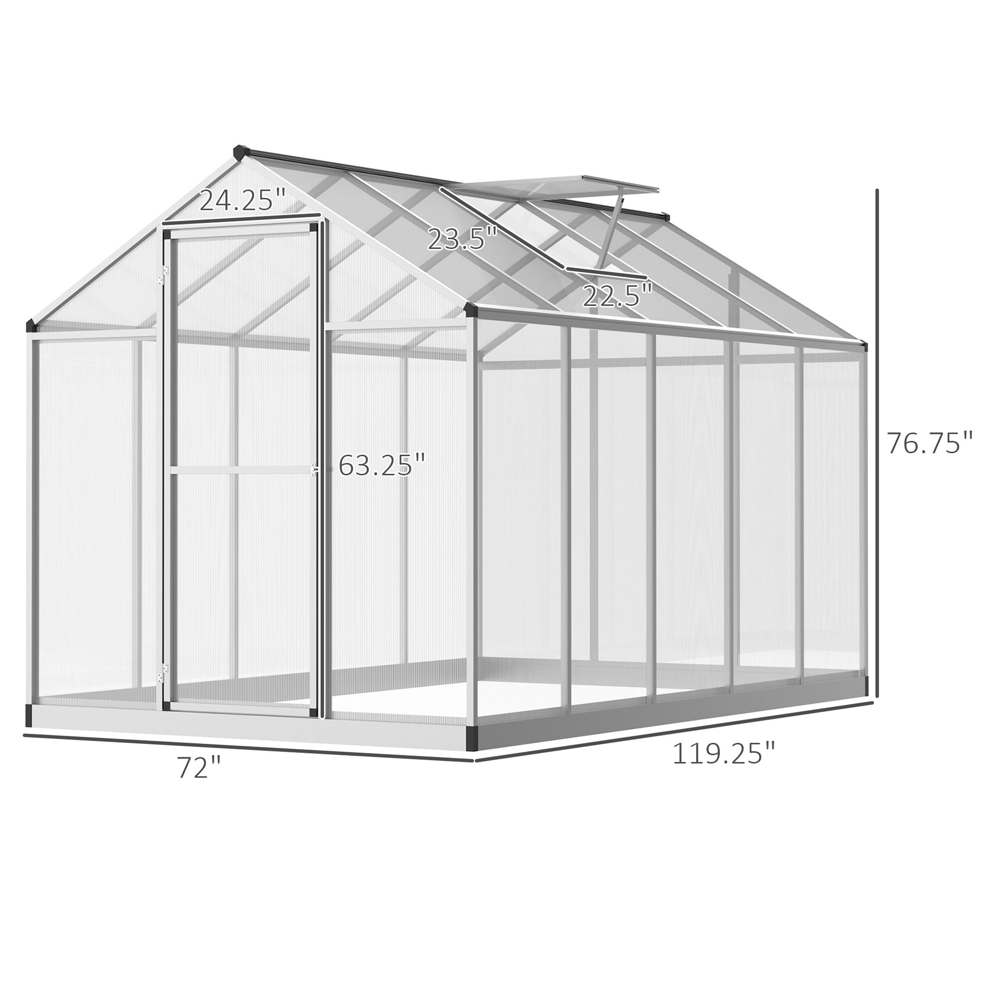 6' x 10' Walk-in Garden Greenhouse - Silver Aluminum Frame-DECOROLALA