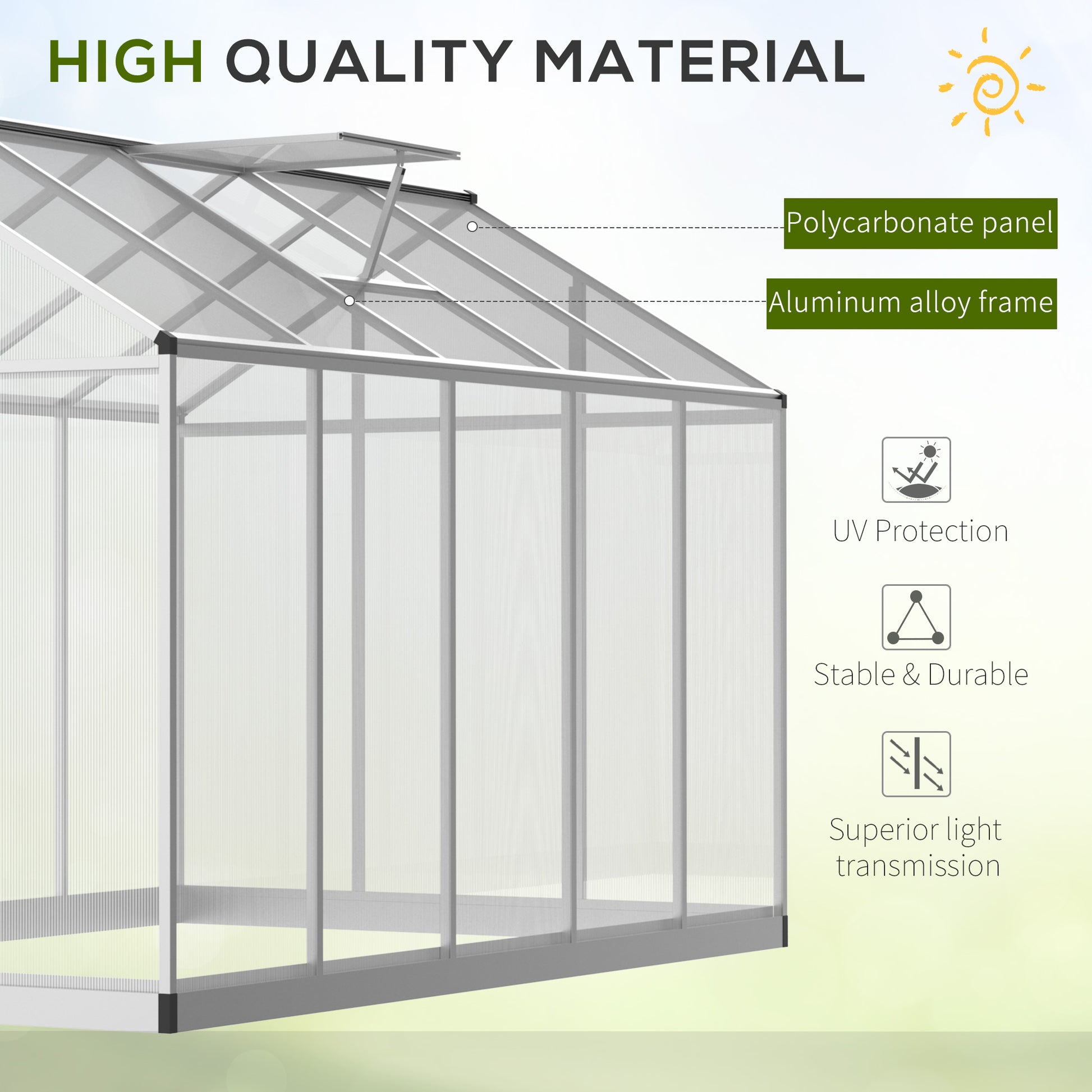 6' x 10' Walk-in Garden Greenhouse - Silver Aluminum Frame-DECOROLALA