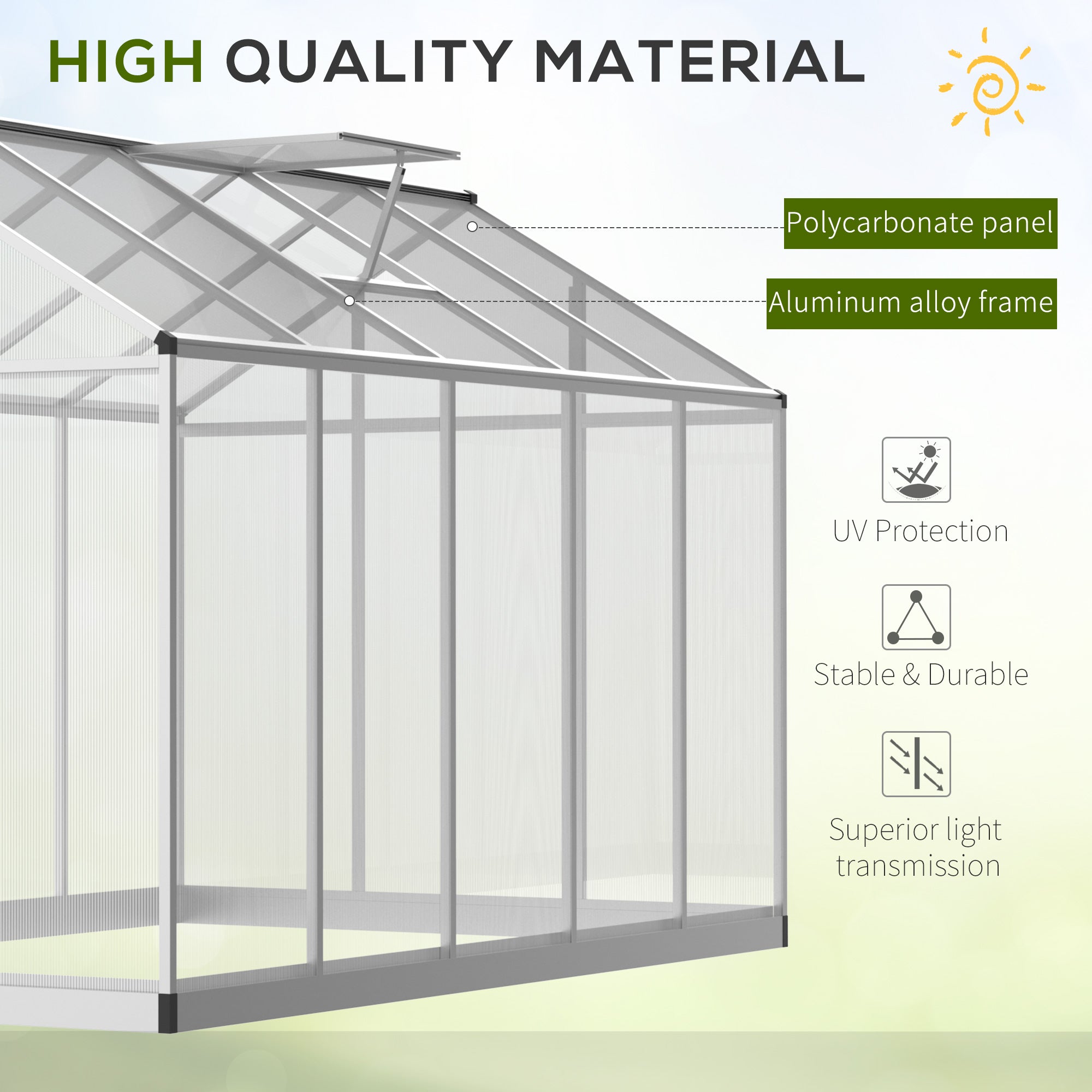 6' x 10' Walk-in Garden Greenhouse - Silver Aluminum Frame-DECOROLALA