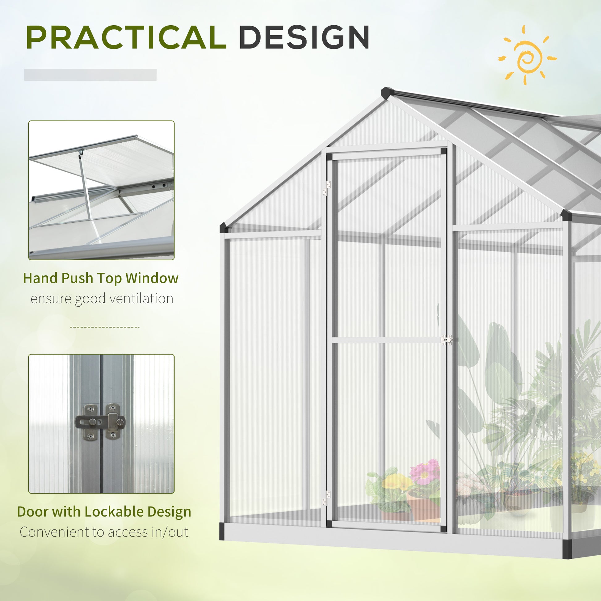 6' x 10' Walk-in Garden Greenhouse - Silver Aluminum Frame-DECOROLALA