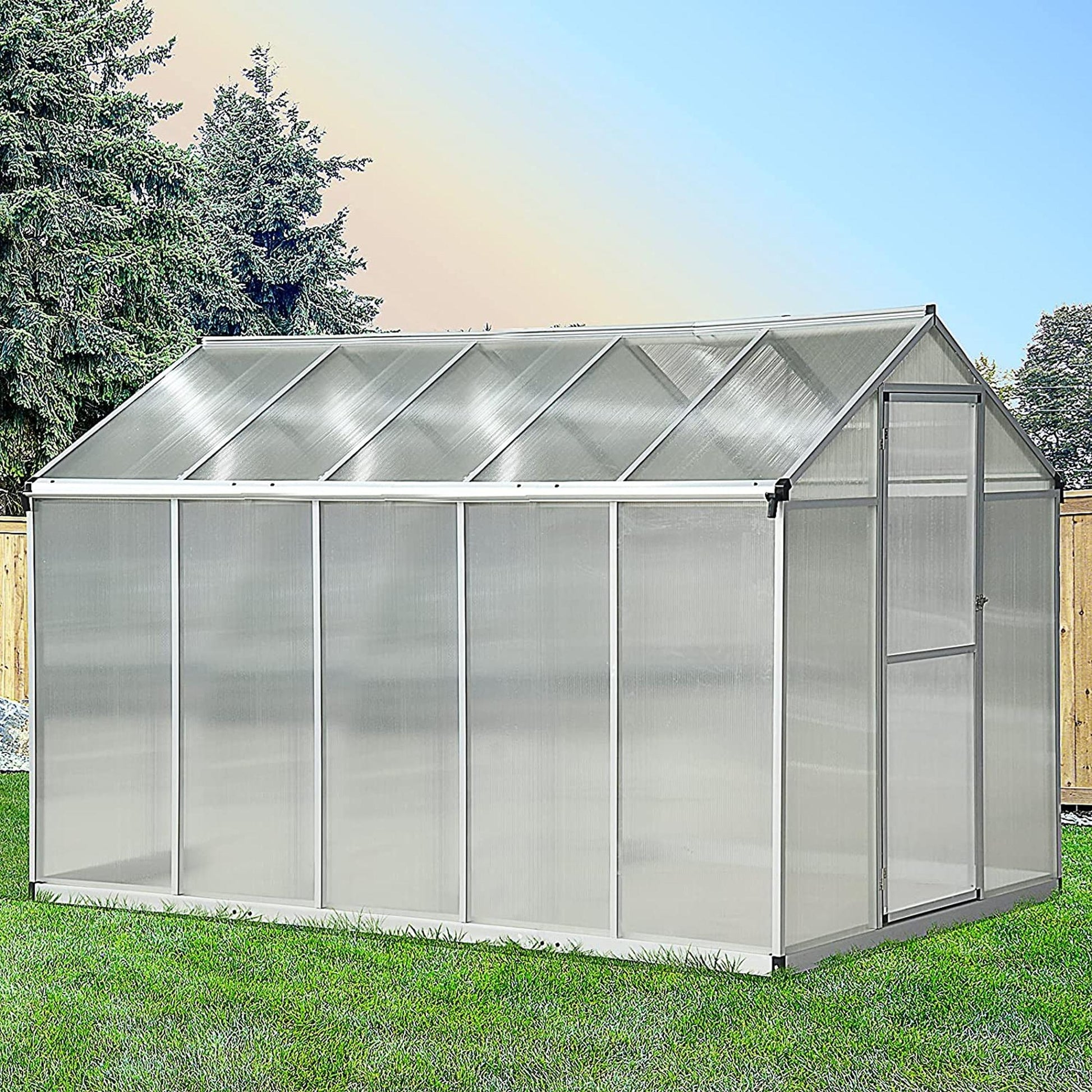 6' x 10' Walk-in Garden Greenhouse - Silver Aluminum Frame-DECOROLALA