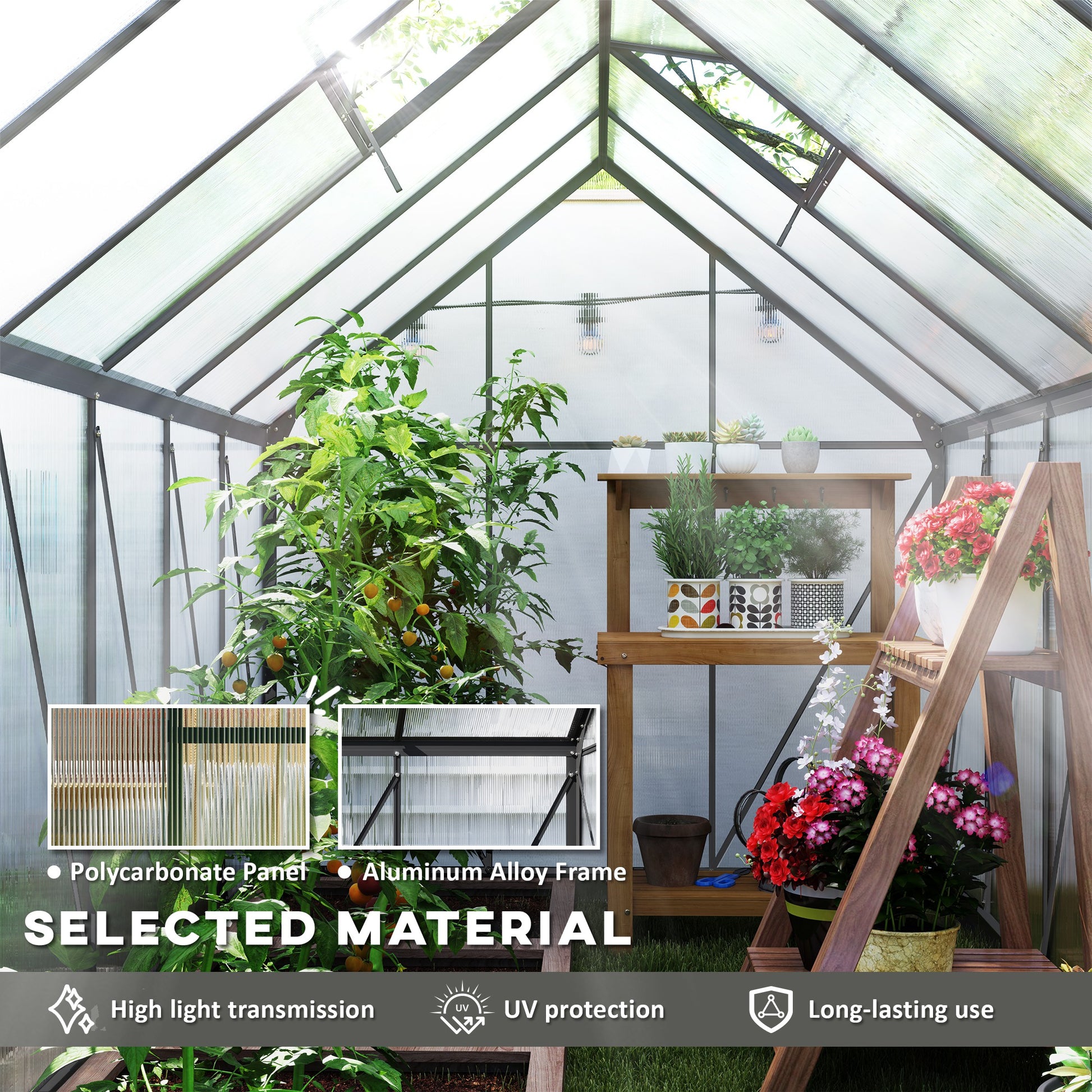 6' x 12' Polycarbonate Walk-in Greenhouse - Charcoal Grey-DECOROLALA