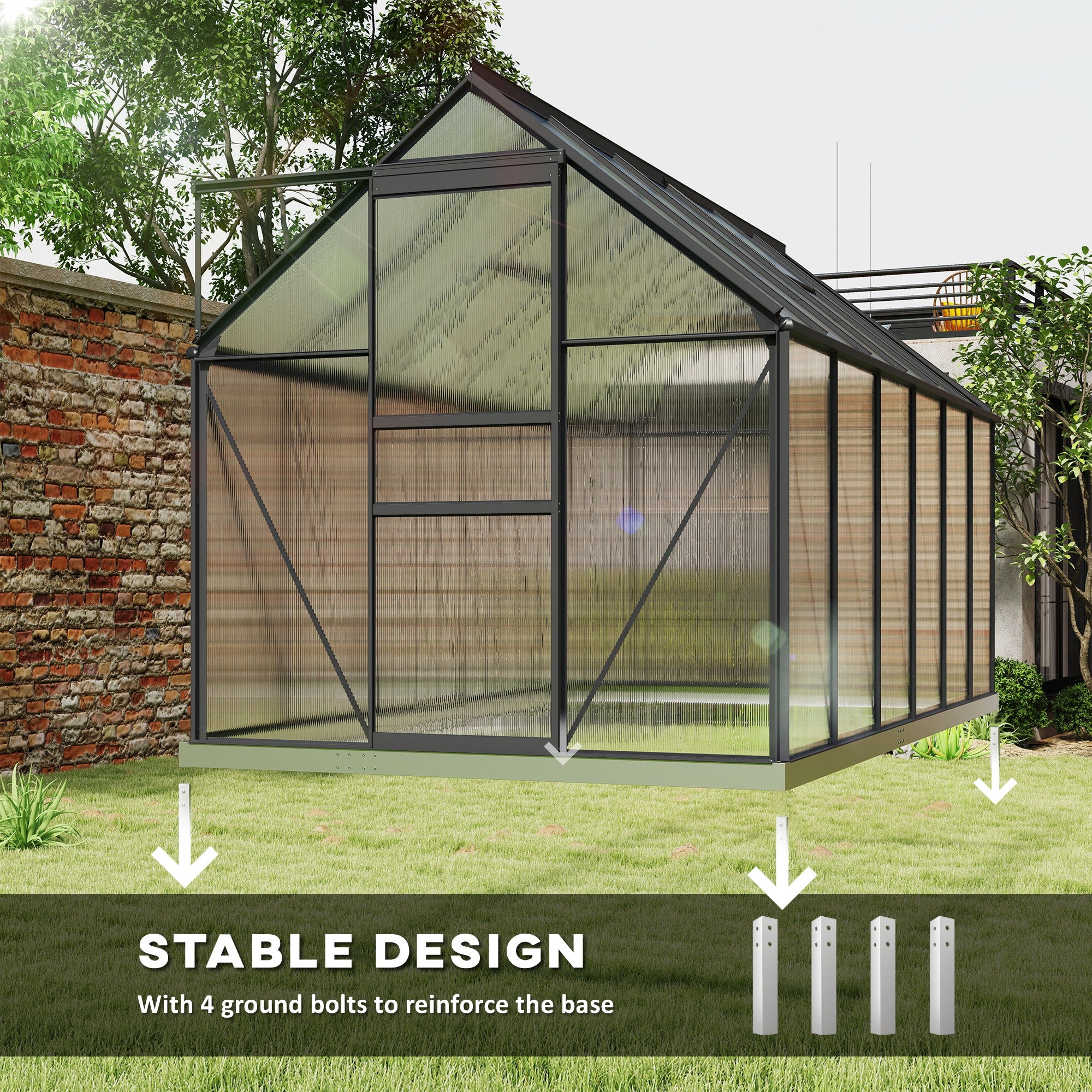 6' x 12' Polycarbonate Walk-in Greenhouse - Charcoal Grey-DECOROLALA