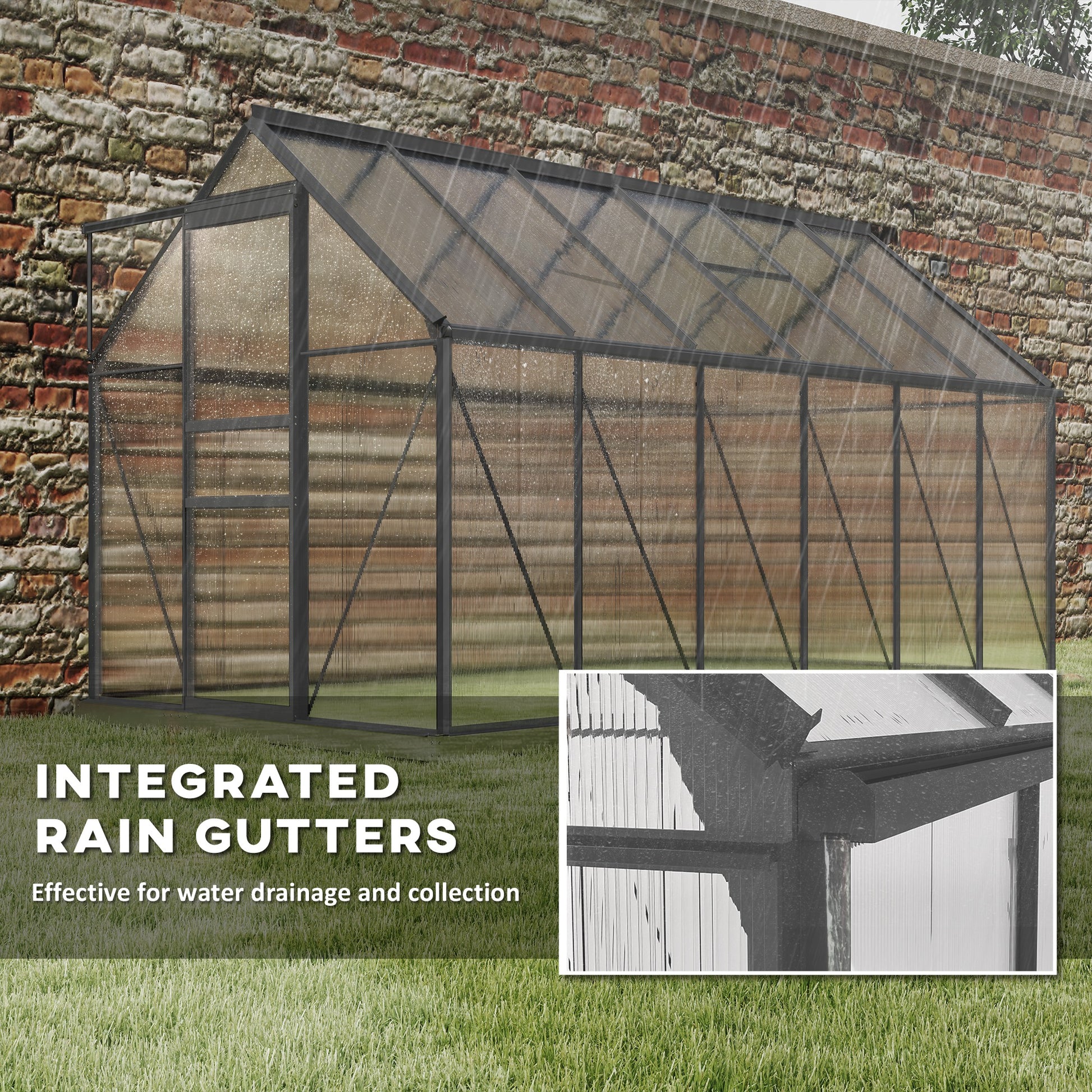 6' x 12' Polycarbonate Walk-in Greenhouse - Charcoal Grey-DECOROLALA