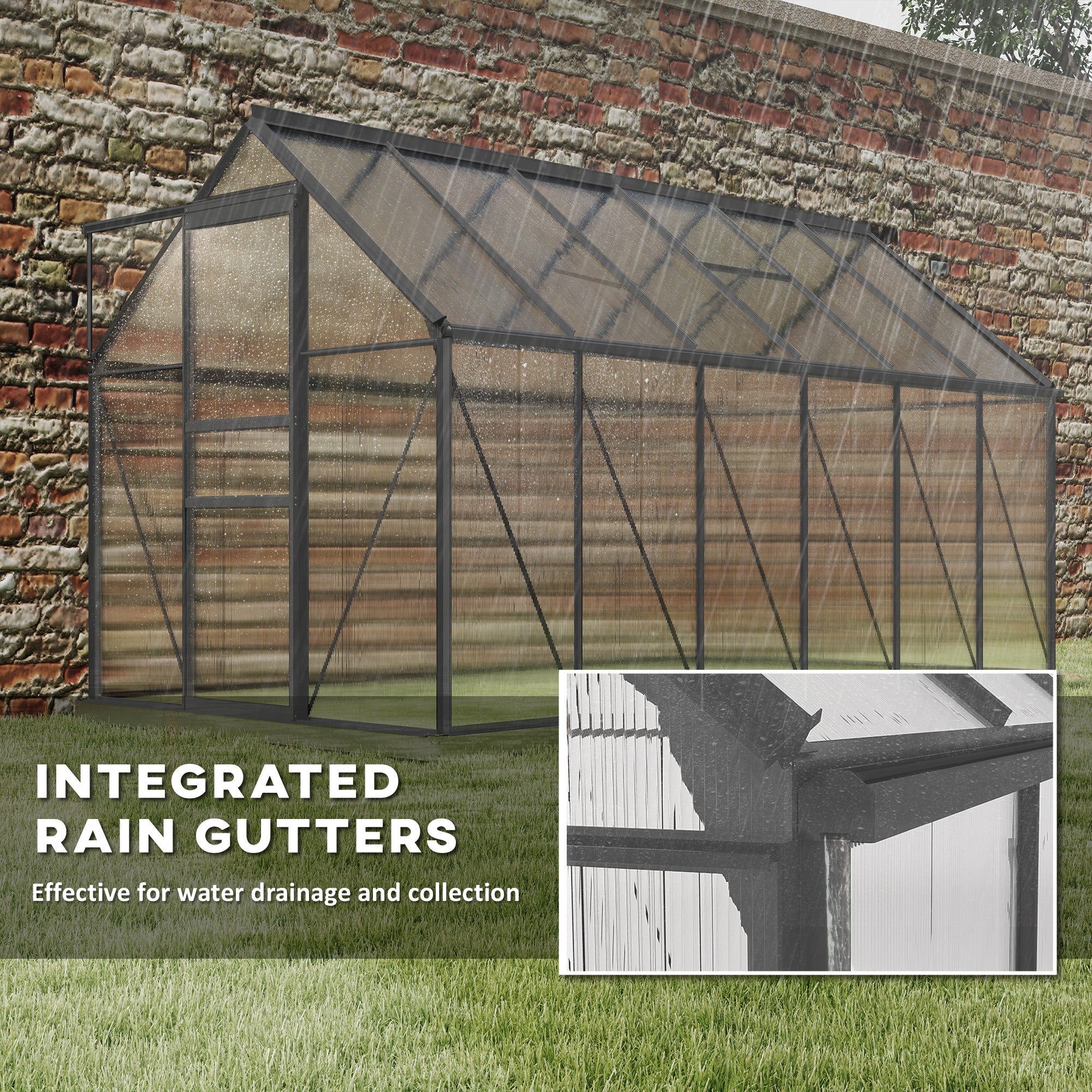 6' x 12' Polycarbonate Walk-in Greenhouse - Charcoal Grey-DECOROLALA