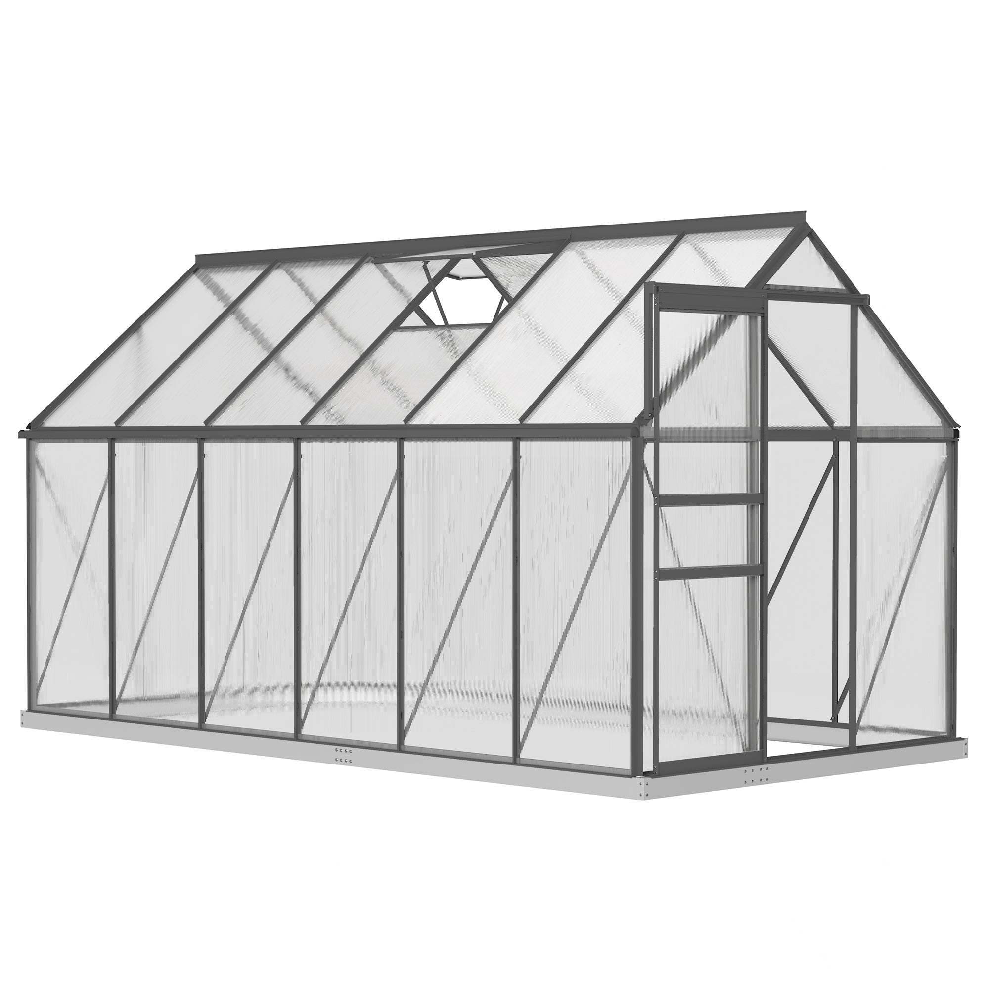 6' x 12' Polycarbonate Walk-in Greenhouse - Charcoal Grey-DECOROLALA