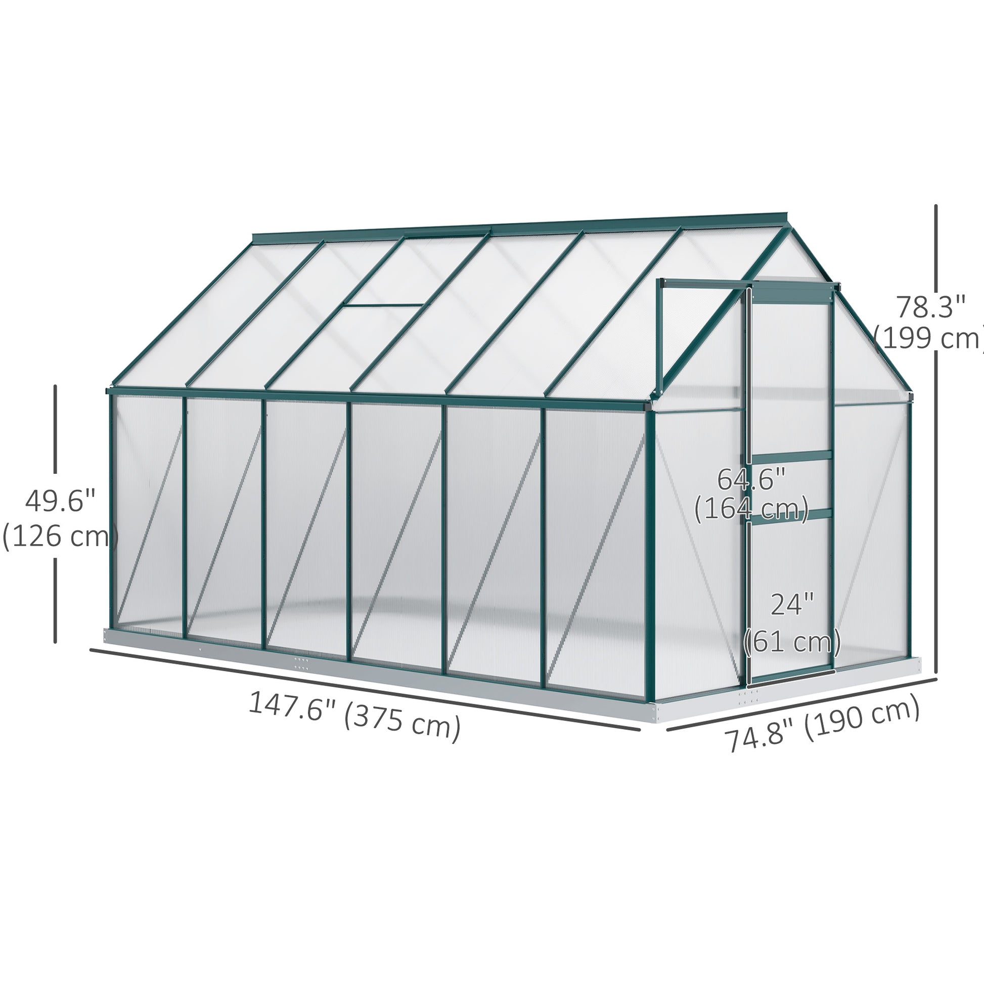 6' x 12' x 6.5' Polycarbonate Walk-in Greenhouse - Green-DECOROLALA