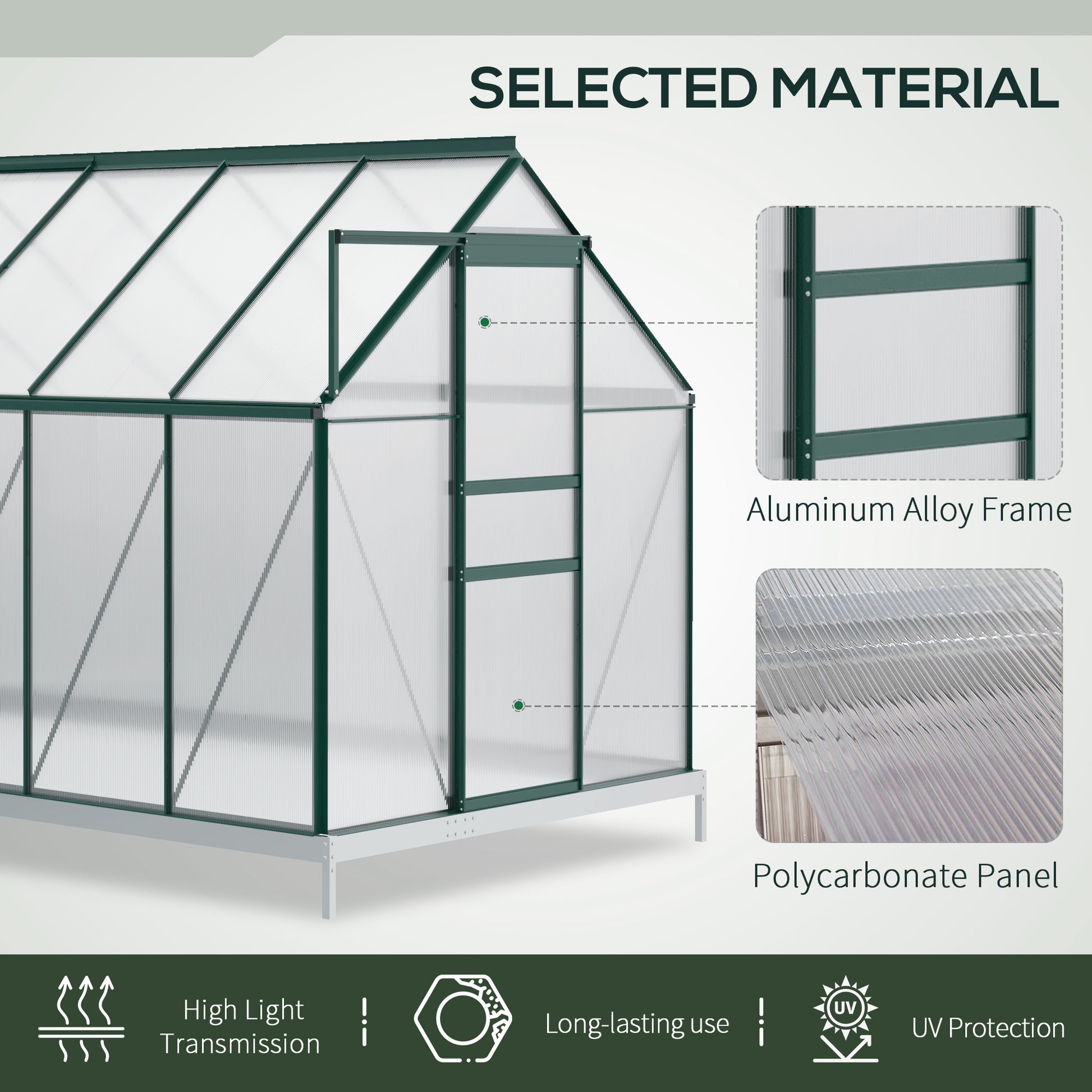 6' x 12' x 6.5' Polycarbonate Walk-in Greenhouse - Green-DECOROLALA