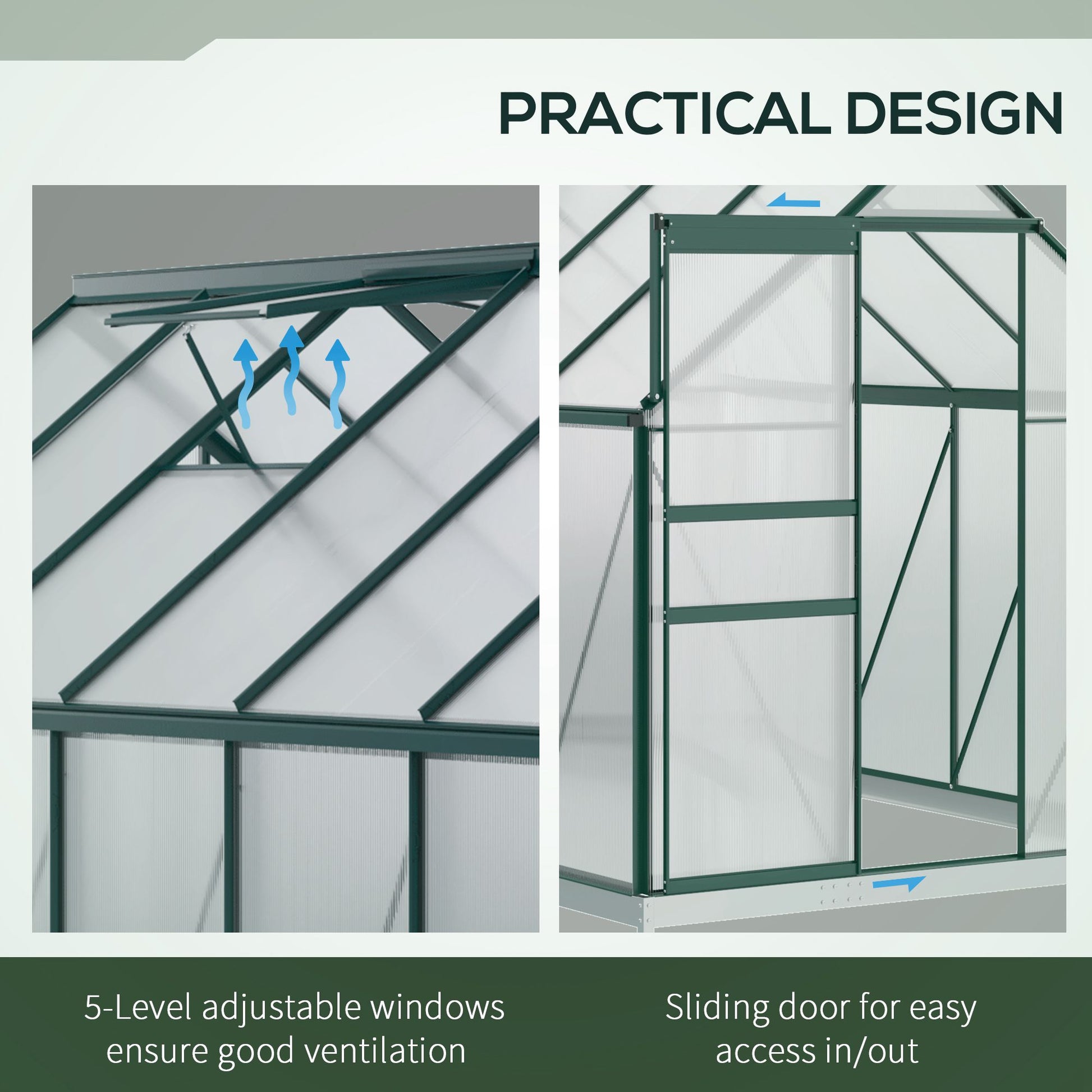 6' x 12' x 6.5' Polycarbonate Walk-in Greenhouse - Green-DECOROLALA