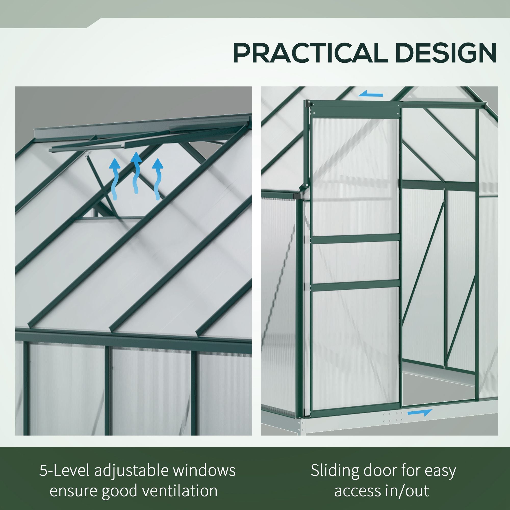 6' x 12' x 6.5' Polycarbonate Walk-in Greenhouse - Green-DECOROLALA