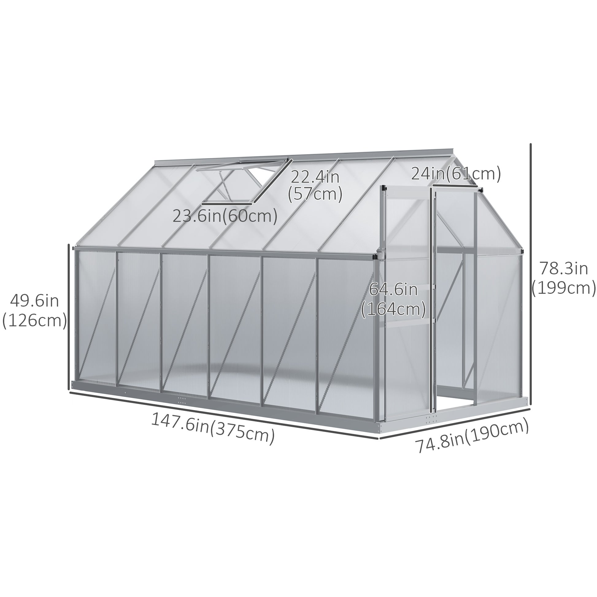 6' x 12' x 6.5' Walk-in Polycarbonate Greenhouse - Clear-DECOROLALA