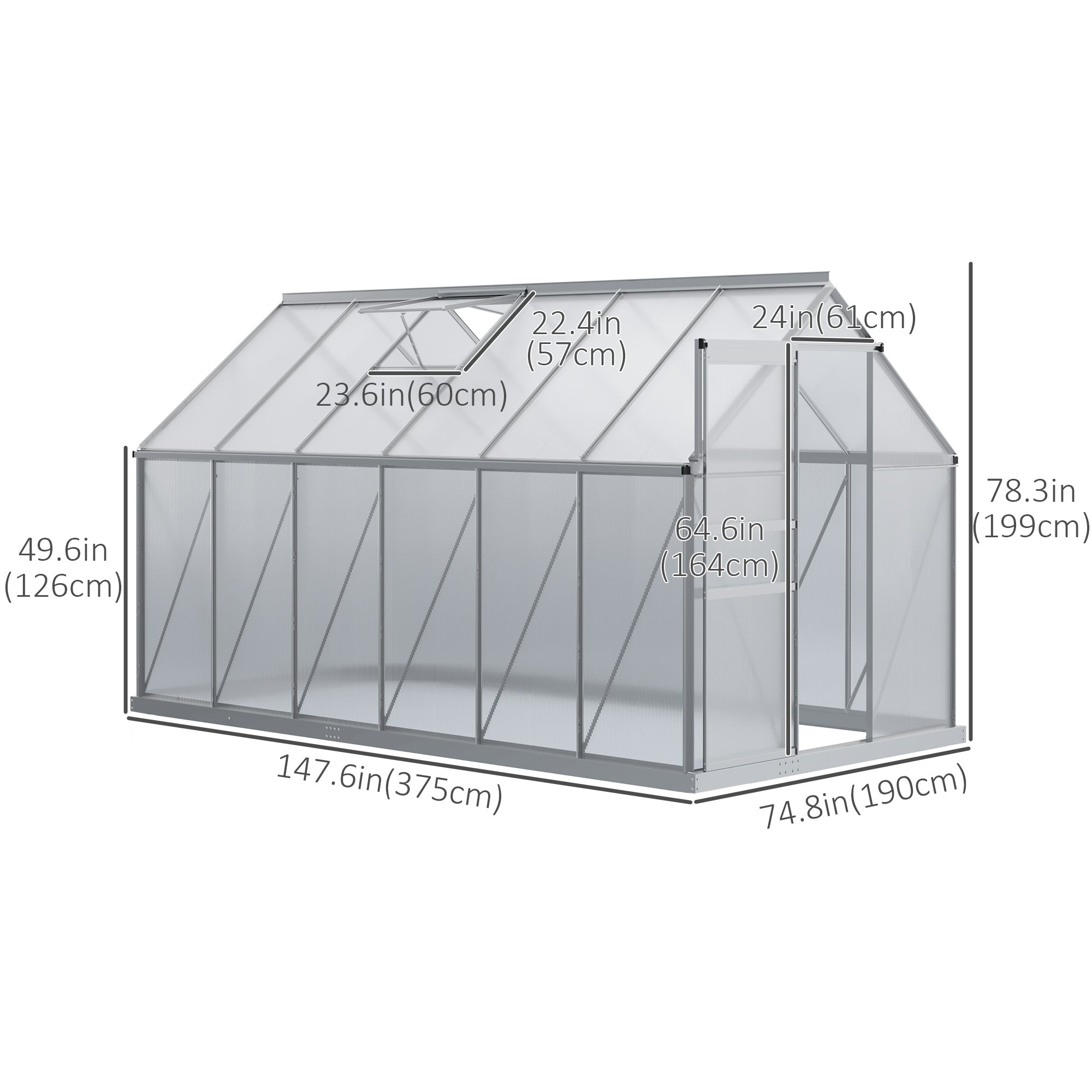 6' x 12' x 6.5' Walk-in Polycarbonate Greenhouse - Clear-DECOROLALA
