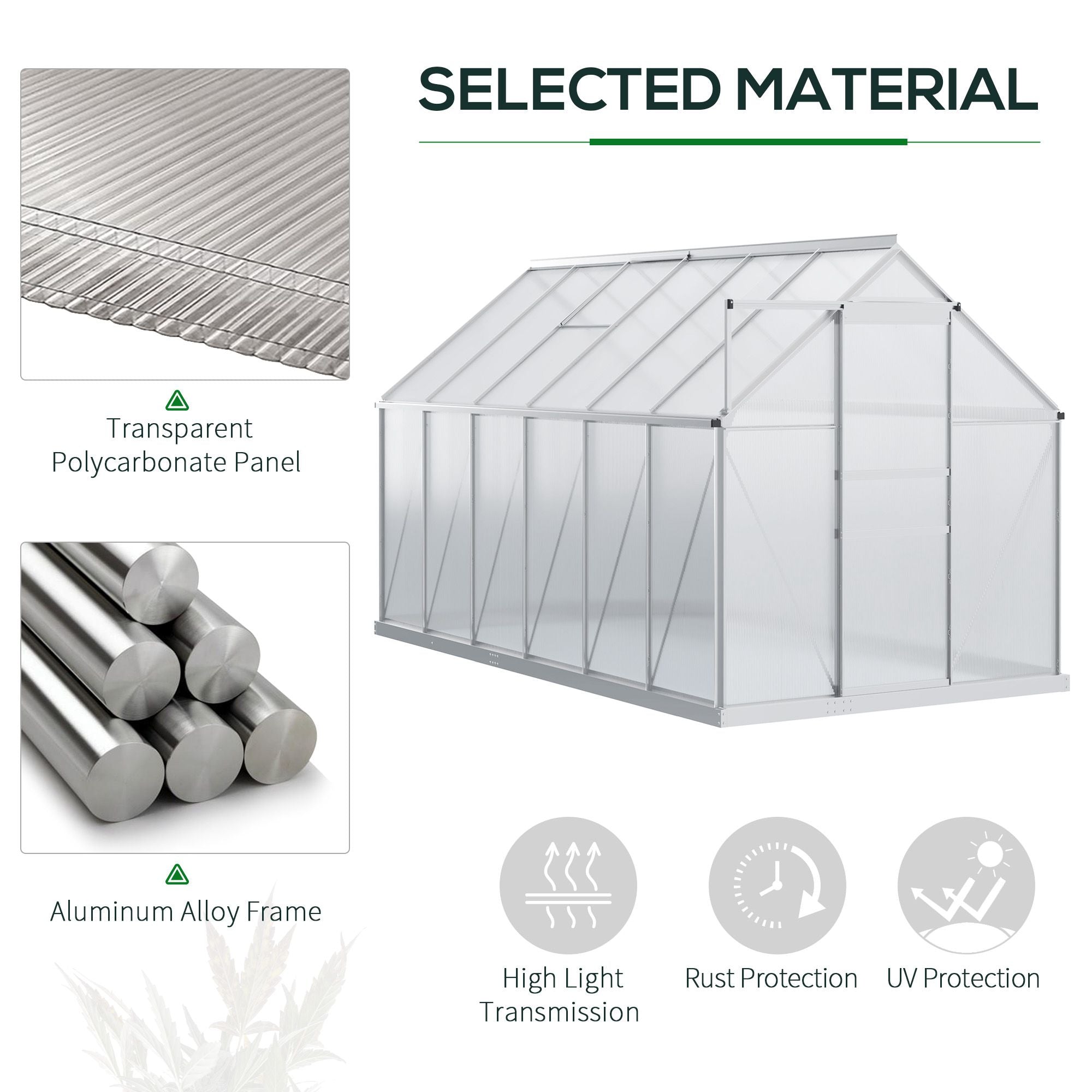 6' x 12' x 6.5' Walk-in Polycarbonate Greenhouse - Clear-DECOROLALA