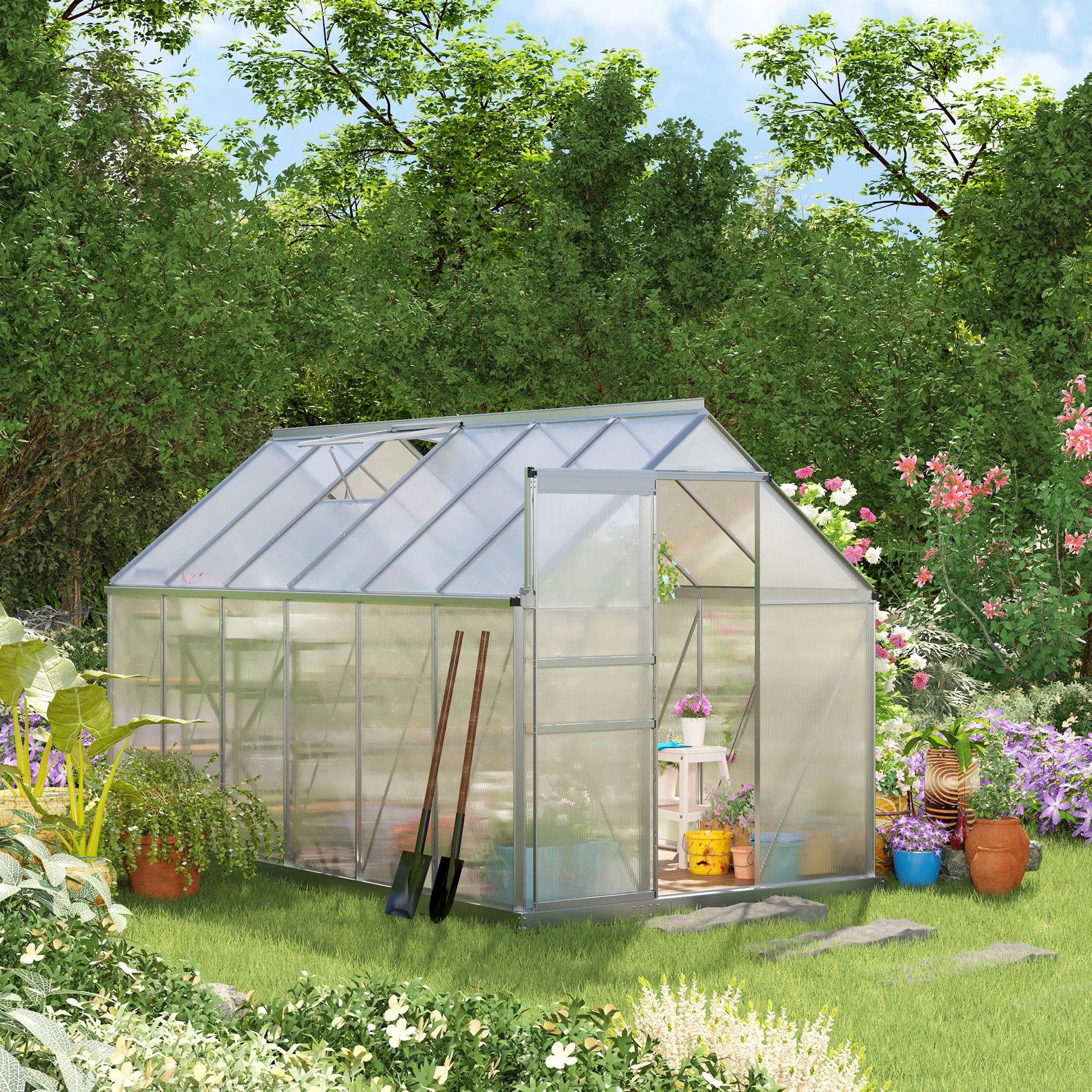 6' x 12' x 6.5' Walk-in Polycarbonate Greenhouse - Clear-DECOROLALA