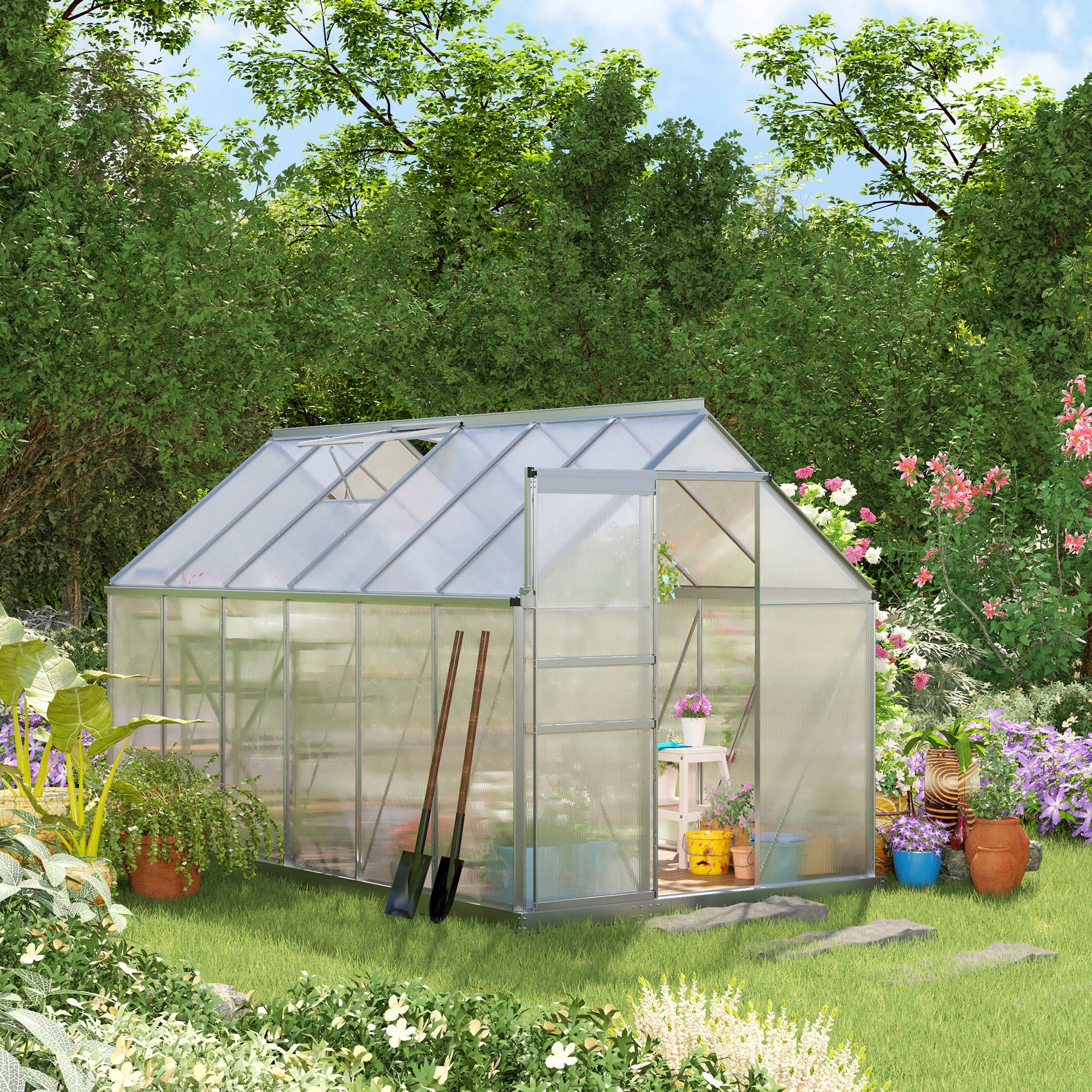 6' x 12' x 6.5' Walk-in Polycarbonate Greenhouse - Clear-DECOROLALA
