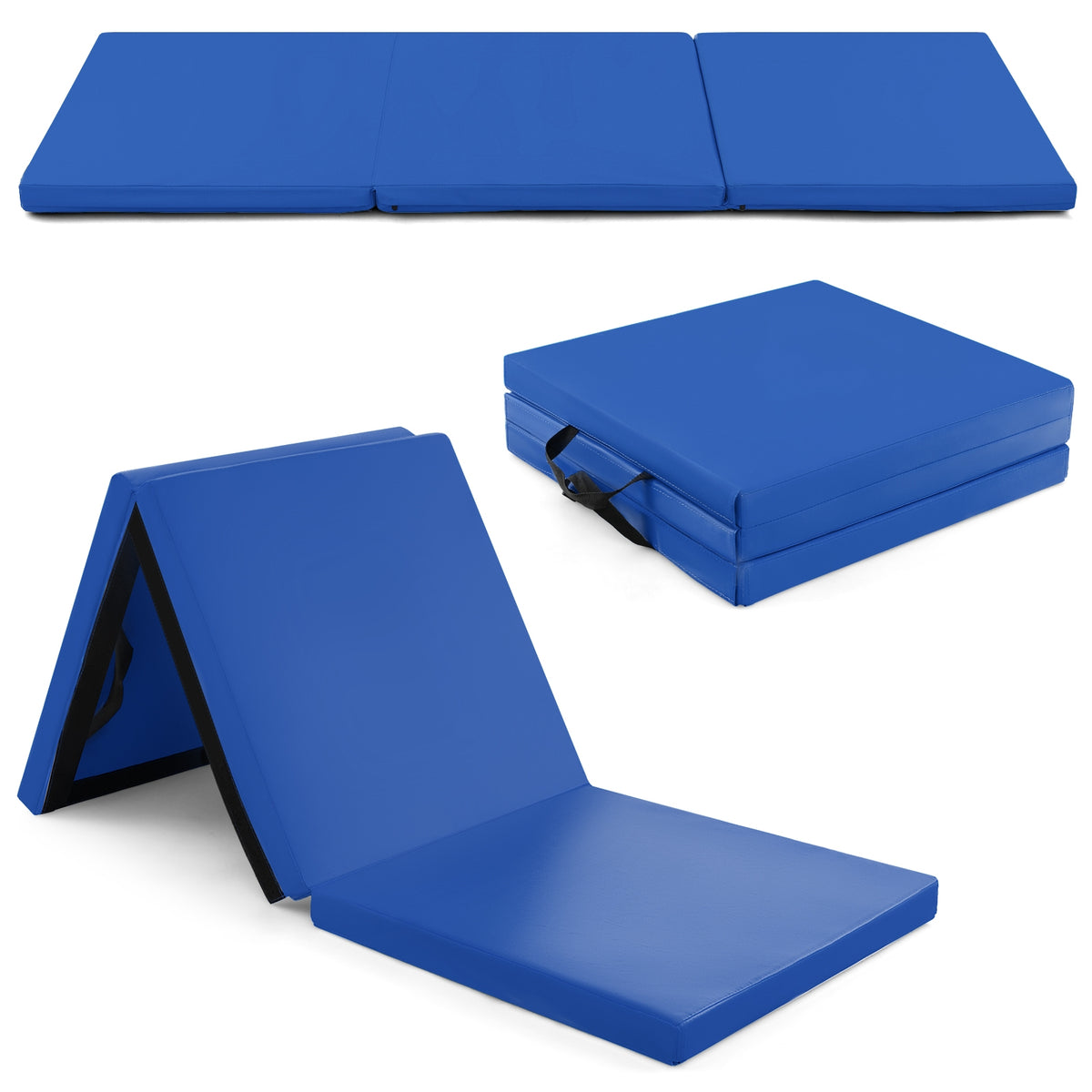 6 x 2 FT Tri-Fold Gym Mat with Handles and Removable Zippered Cover-Dark Blue-Yoga & Gym Mats-DECOROLALA