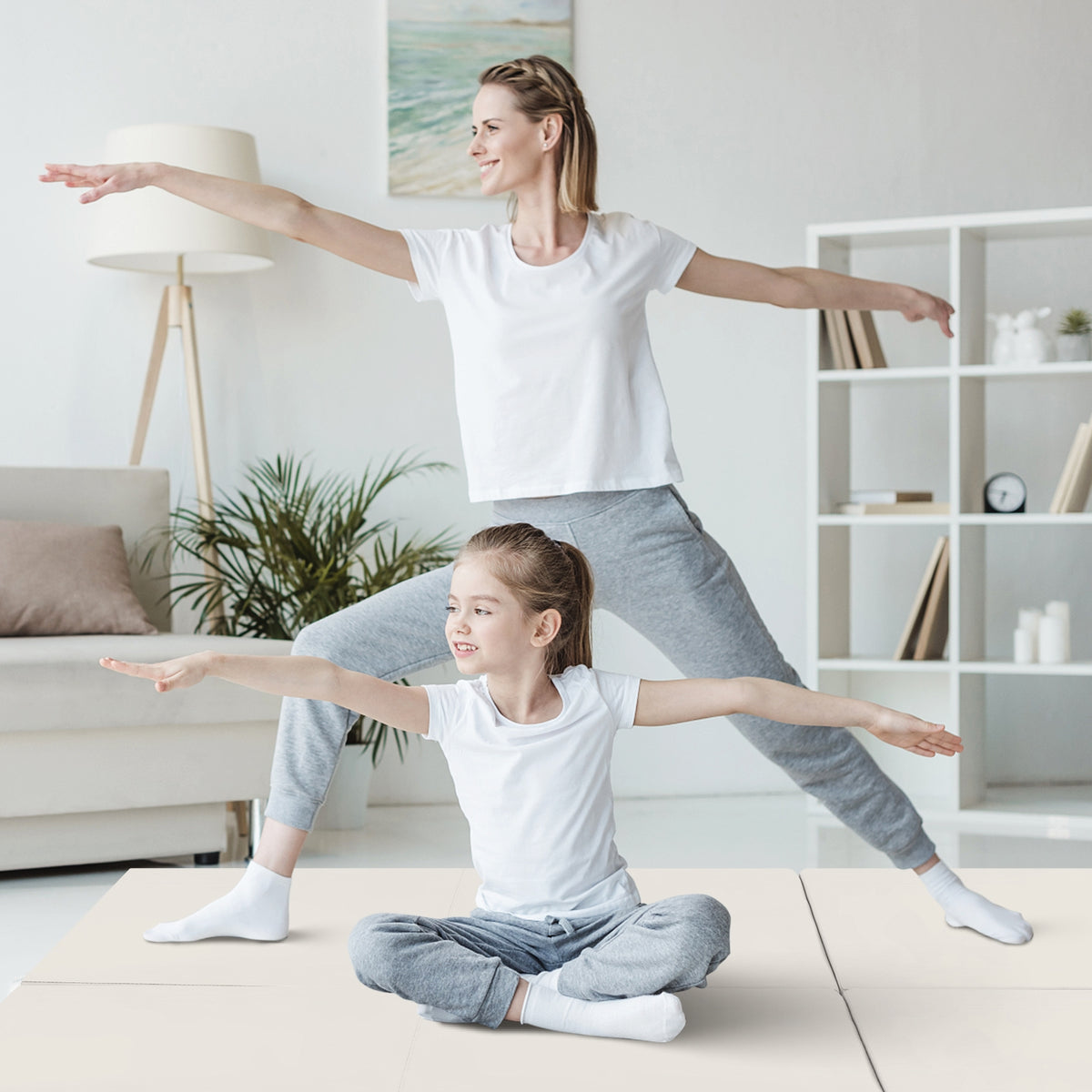 6 x 2 FT Tri-Fold Gym Mat with Handles and Removable Zippered Cover-Light Gray-Yoga & Gym Mats-DECOROLALA