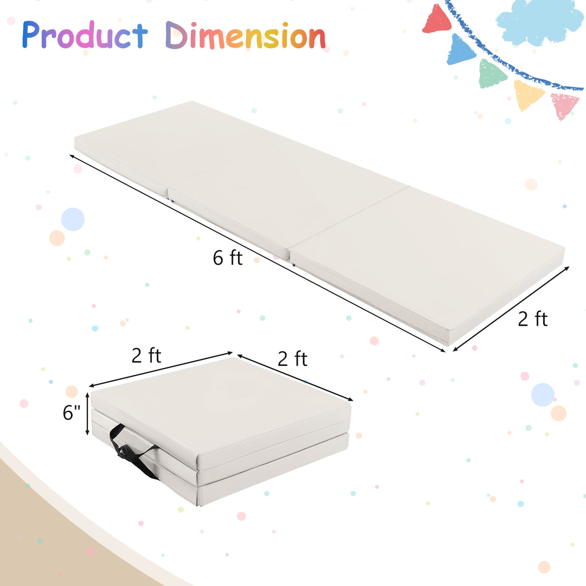 6 x 2 FT Tri-Fold Gym Mat with Handles and Removable Zippered Cover-Light Gray-Yoga & Gym Mats-DECOROLALA