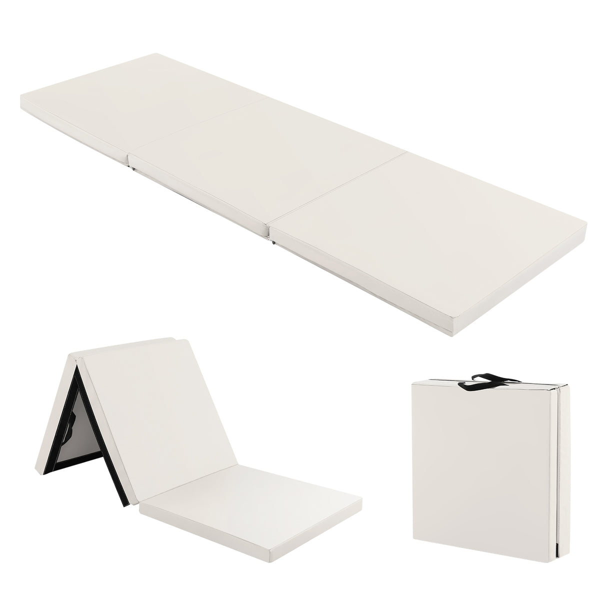 6 x 2 FT Tri-Fold Gym Mat with Handles and Removable Zippered Cover-Light Gray-Yoga & Gym Mats-DECOROLALA
